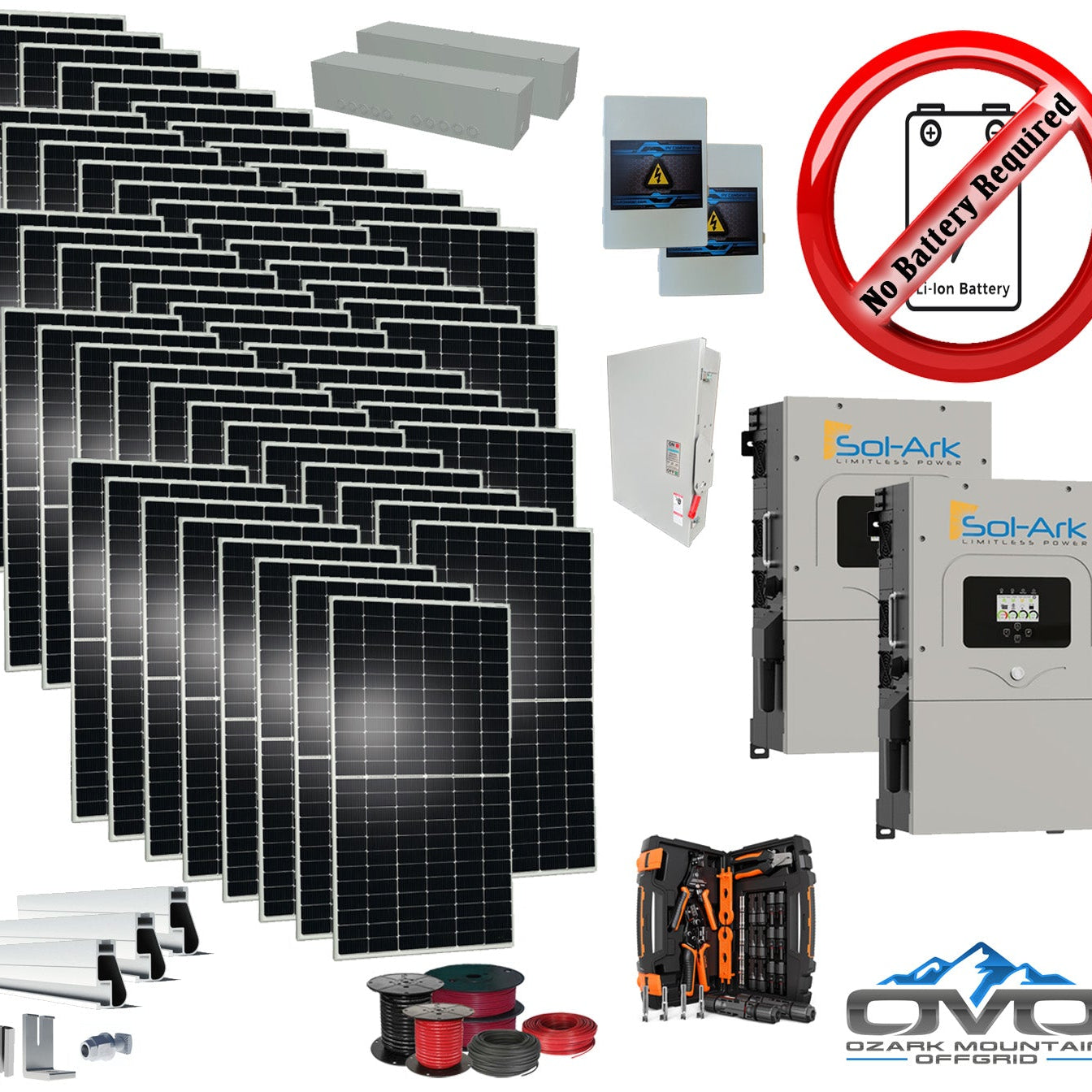 30KW Complete Offgrid Solar Kit + 2x 15K Sol-Ark Inverter +30.8KW Solar with Mounting Rails and Wiring