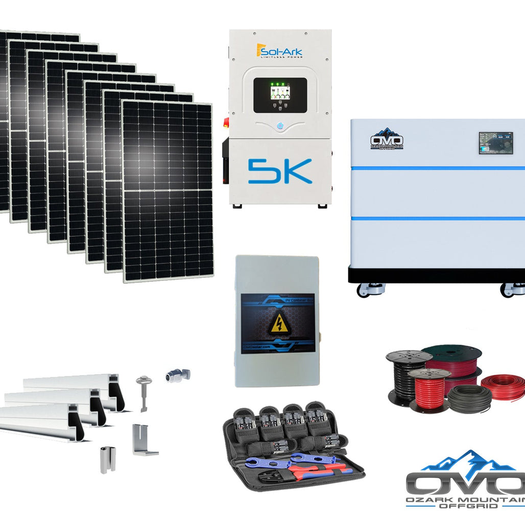 4.4KW Complete Offgrid Solar Kit + 5K Sol-Ark Inverter + 10.24KW OMO Stack Lithium Battery +2.2KW Solar with Mounting Rails and Wiring