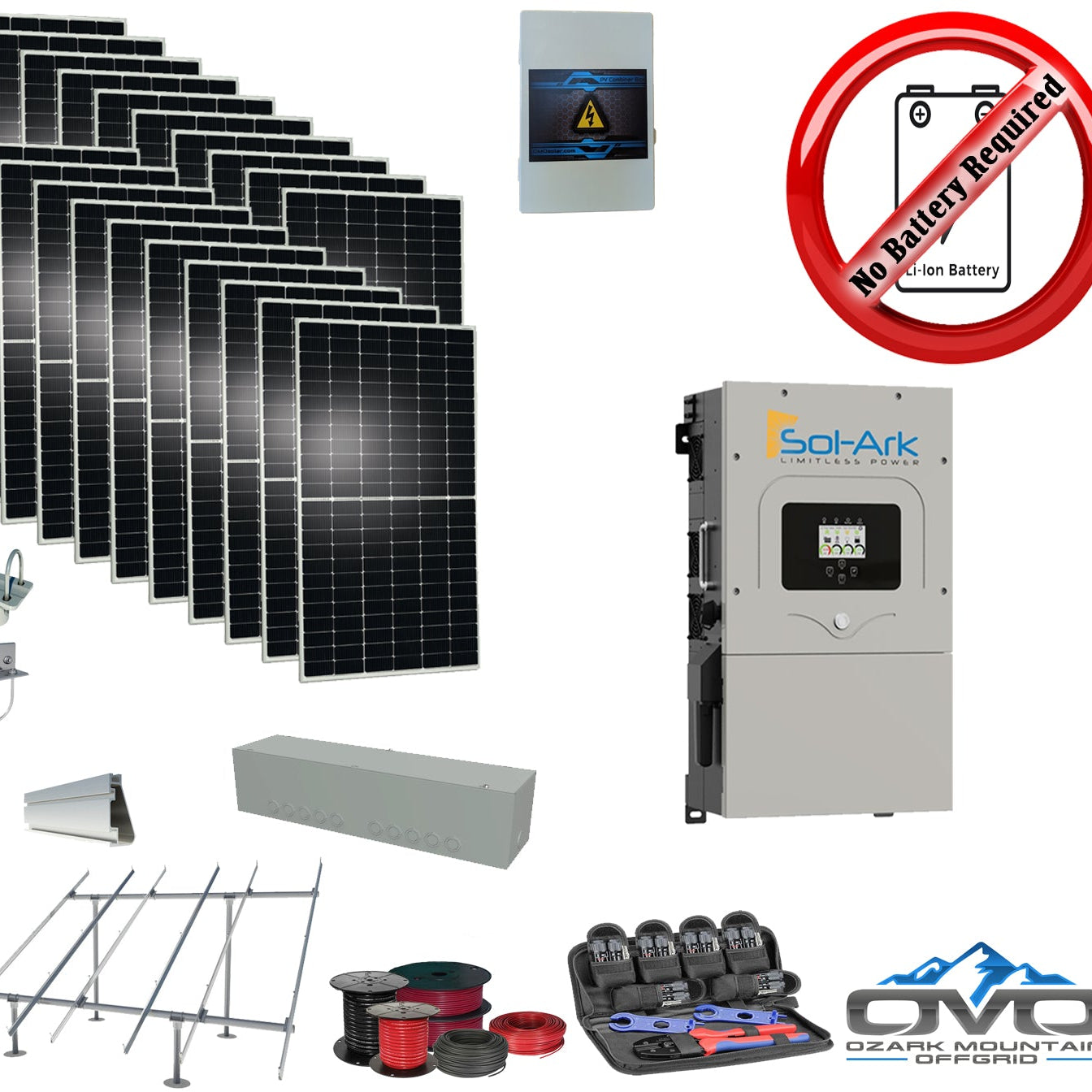 10KW Complete Offgrid Solar Kit + 15K Sol-Ark Inverter +11KW Solar with Ground Mount Rails and Wiring