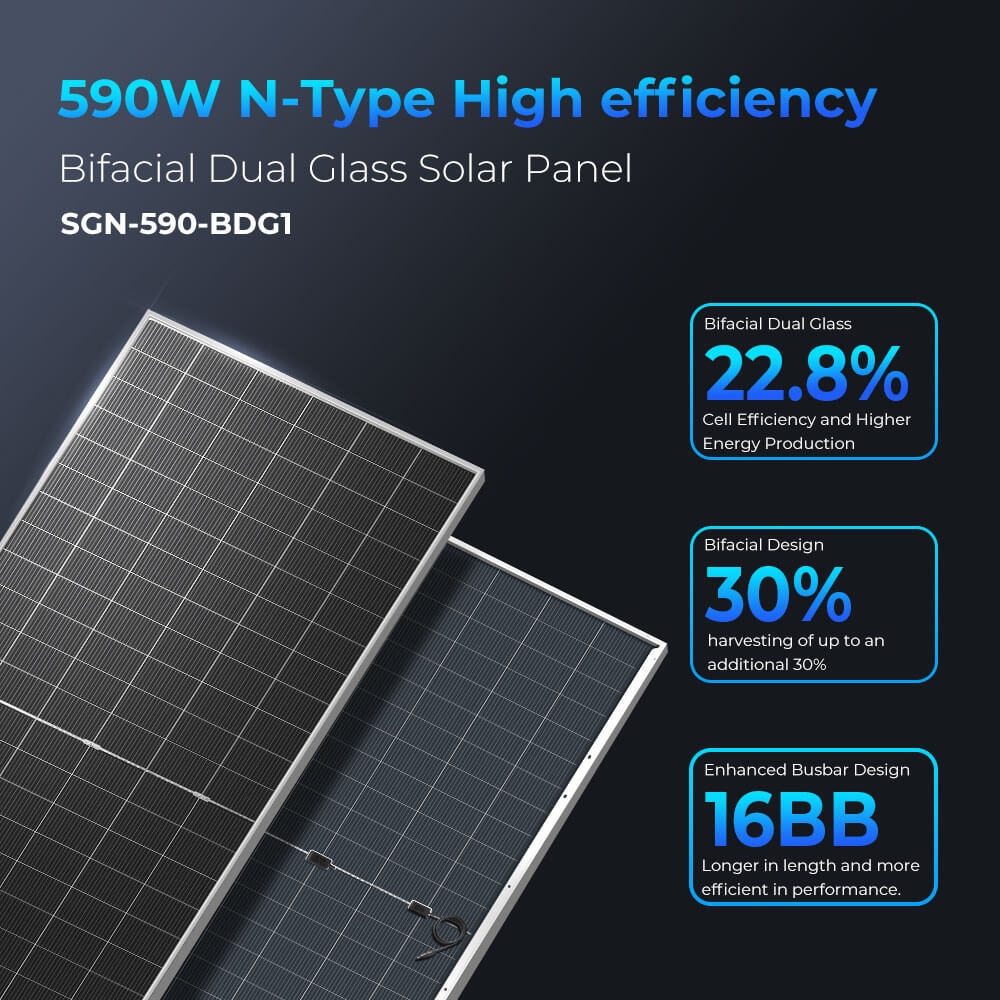 590 Watt Bifacial N-Type Monocrystalline Solar Panel SGN-590-BDG1 (31 PANELS) UL61730 CEC Listed