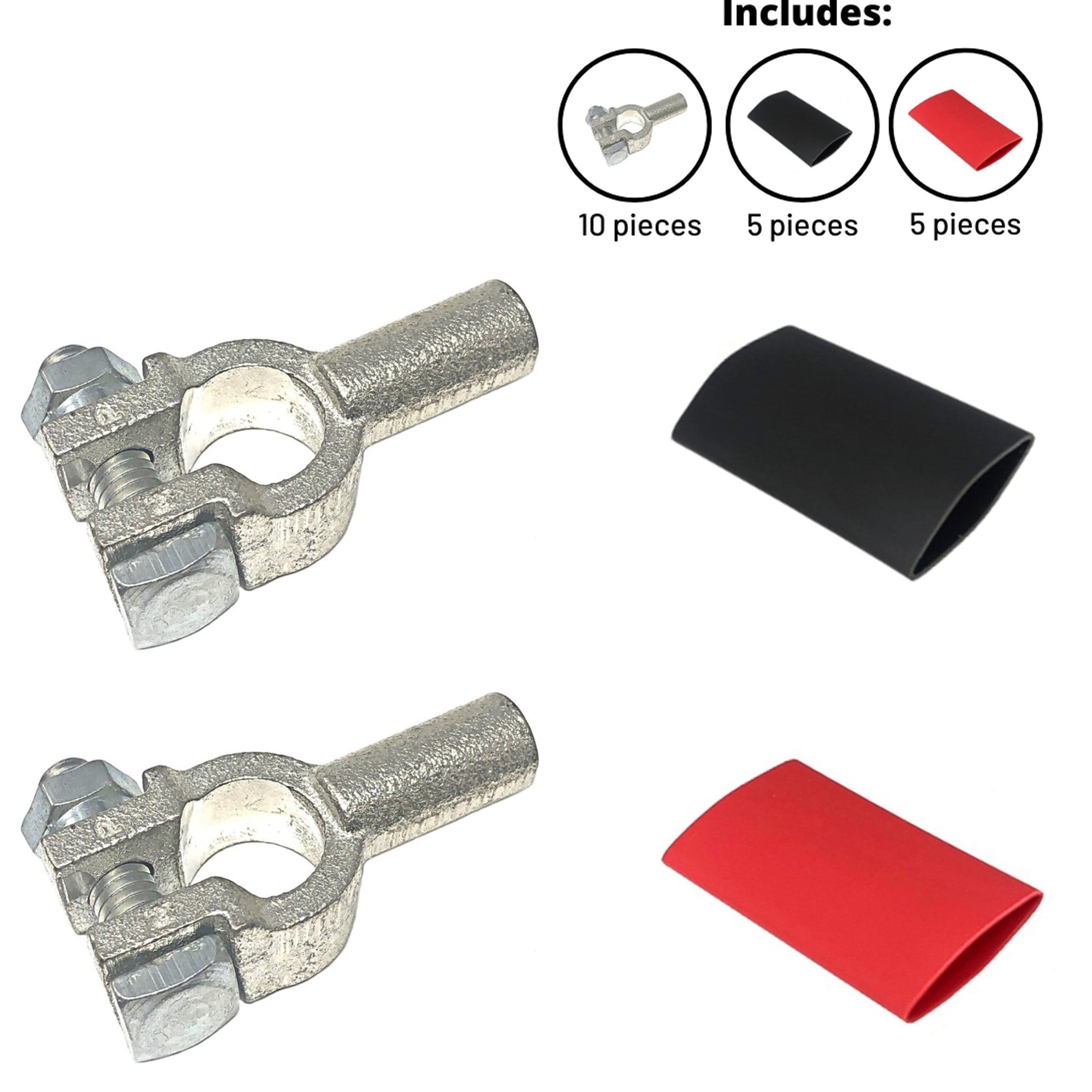 Positive and Negative Pure Copper Top Post Battery Cable Ends Terminal Connectors with Dual Wall Adhesive Heat Shrink Tubing
