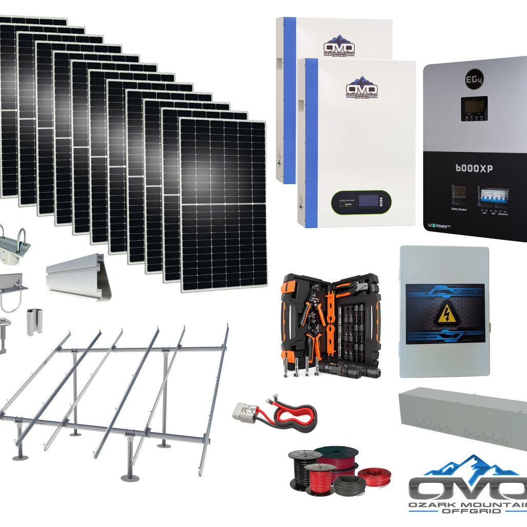 6KW Complete Offgrid Solar Kit + 6K EG4 6000XP Inverter +2x 5.12KW OMO 48V Patriot Lithium Battery + 6.6KW Solar with Ground Mount and Wiring
