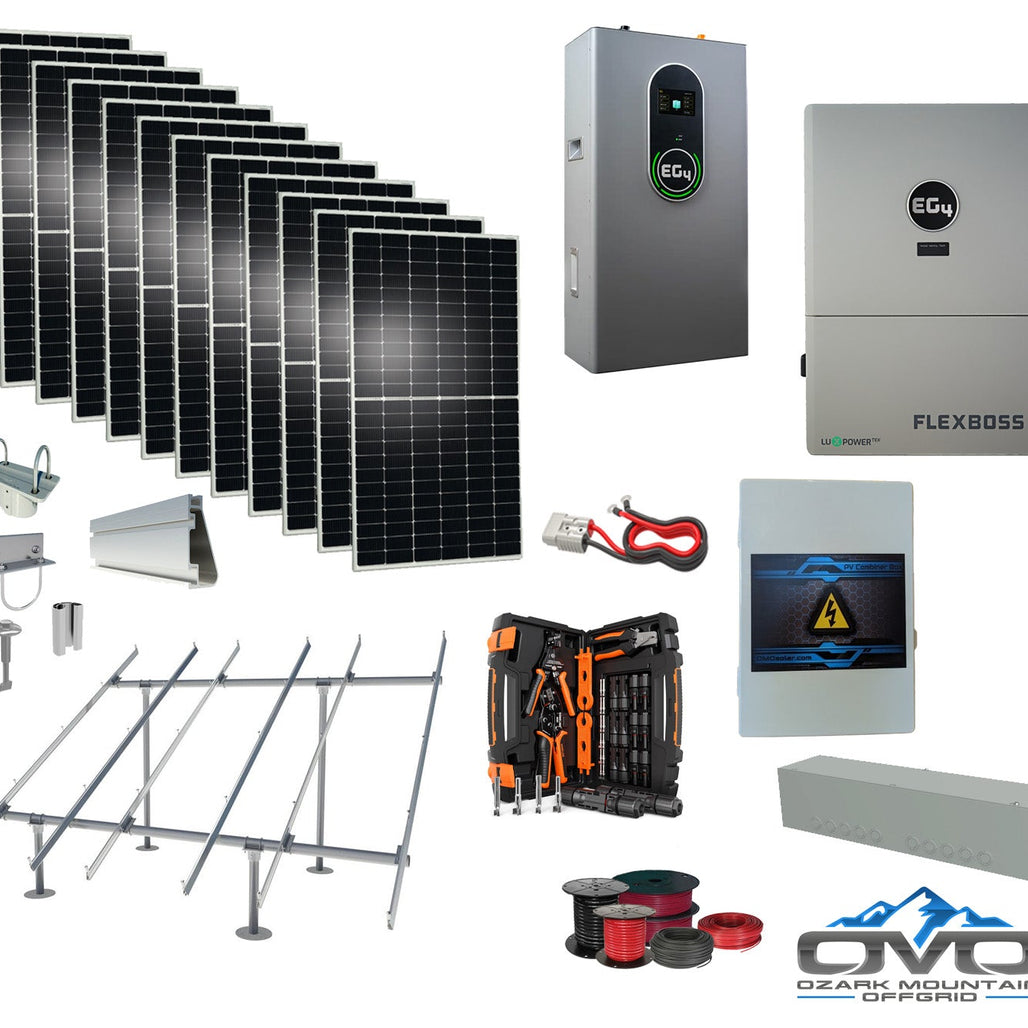 6KW Complete Offgrid Solar Kit + EG4 FlexBOSS21 Inverter + 14.3KW 48V EG4 Lithium Indoor Wall Battery + 6.6KW Solar with Ground Mount and Wiring