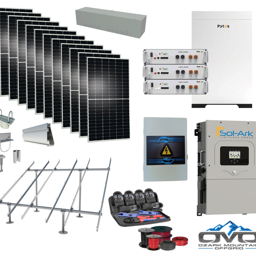 6KW Complete Offgrid Solar Kit - 15.36kWh Pytes Lithium Battery + 15K Sol-Ark Inverter +6.6KW Solar with Ground Mount Rails and Wiring