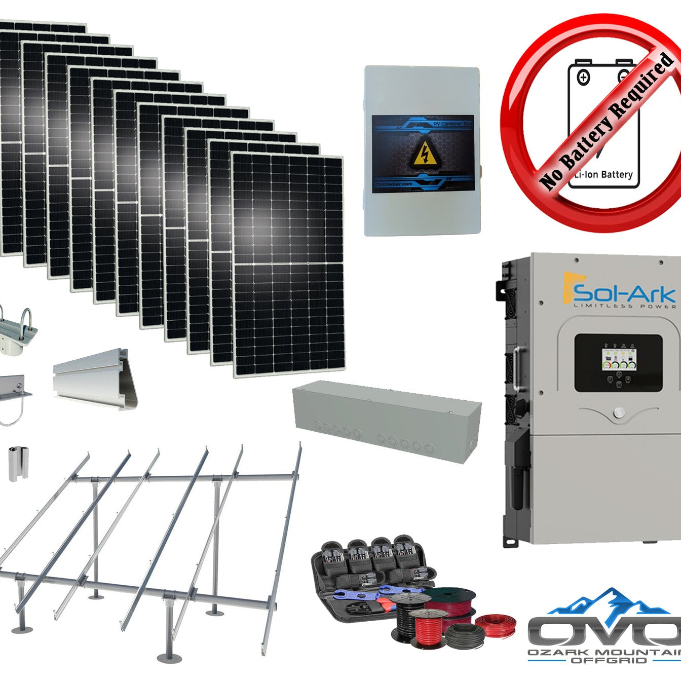 6KW Complete Offgrid Solar Kit + 15K Sol-Ark Inverter +6.6KW Solar with Ground Mount and Wiring