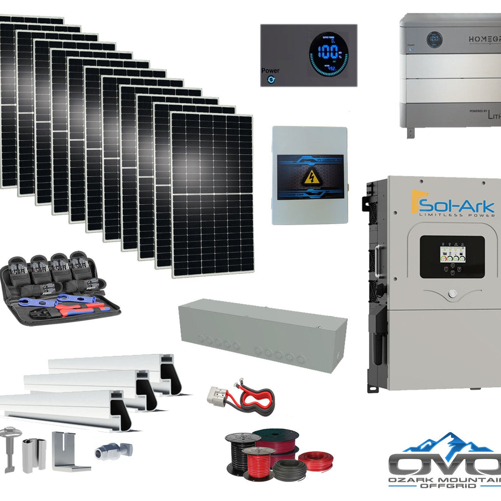 6KW Complete Offgrid Solar Kit - 9.6kWh Lithium Battery + 15K Sol-Ark Inverter +6.6KW Solar with Mounting Rails and Wiring