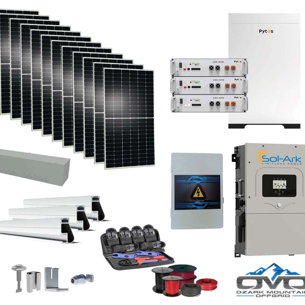 6KW Complete Offgrid Solar Kit - 15.36kWh Pytes Lithium Battery + 15K Sol-Ark Inverter +6.6KW Solar with Mounting Rails and Wiring