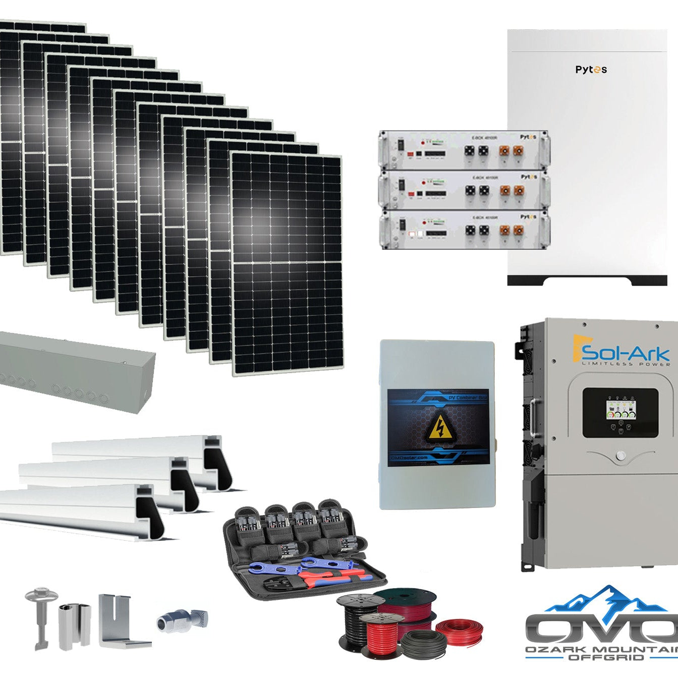 6KW Complete Offgrid Solar Kit - 15.36kWh Pytes Lithium Battery + 15K Sol-Ark Inverter +6.6KW Solar with Mounting Rails and Wiring