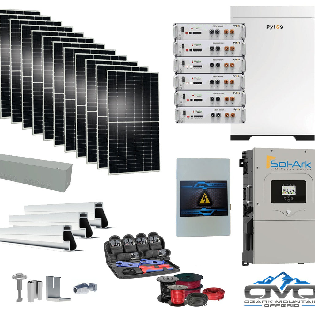 6KW Complete Offgrid Solar Kit - 30.72kWh Pytes Lithium Battery + 15K Sol-Ark Inverter +6.6KW Solar with Mounting Rails and Wiring