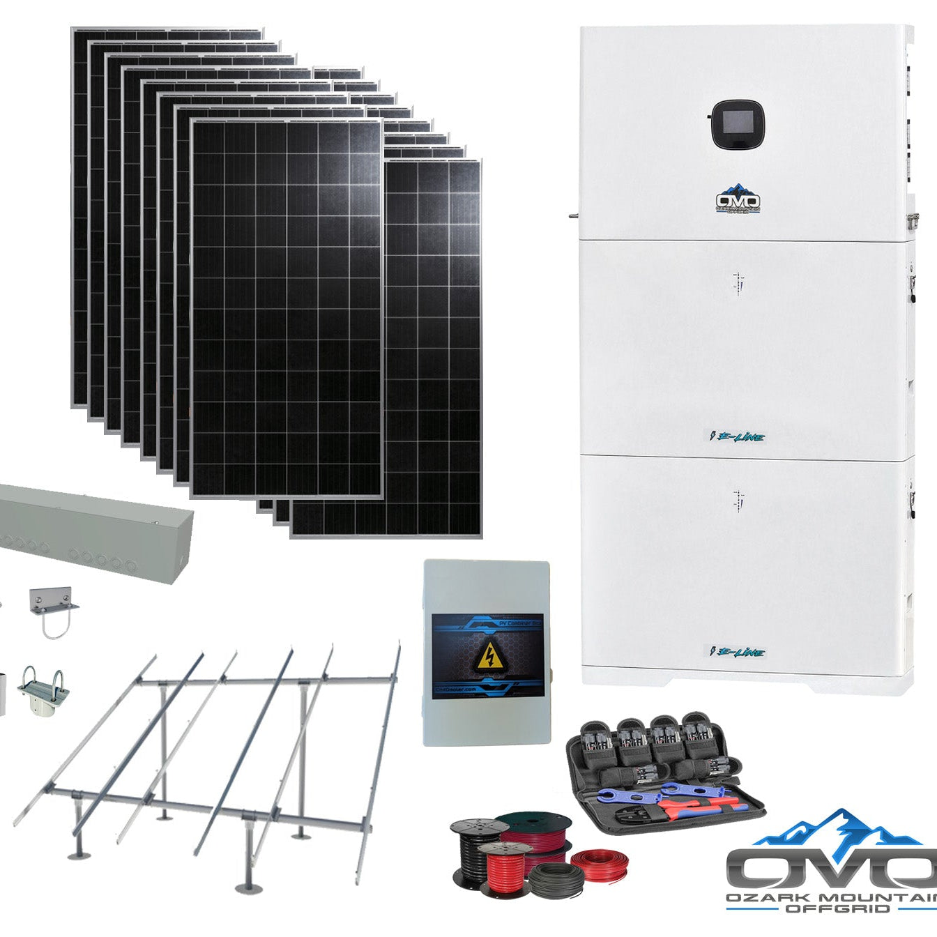 6KW Offgrid Solar Kit - 10K OMO E-Line 120V/240V Inverter + 2x 10.24KW OMO E-Line Lithium Battery + 6080 Watts Solar + Ground Mount and Wiring