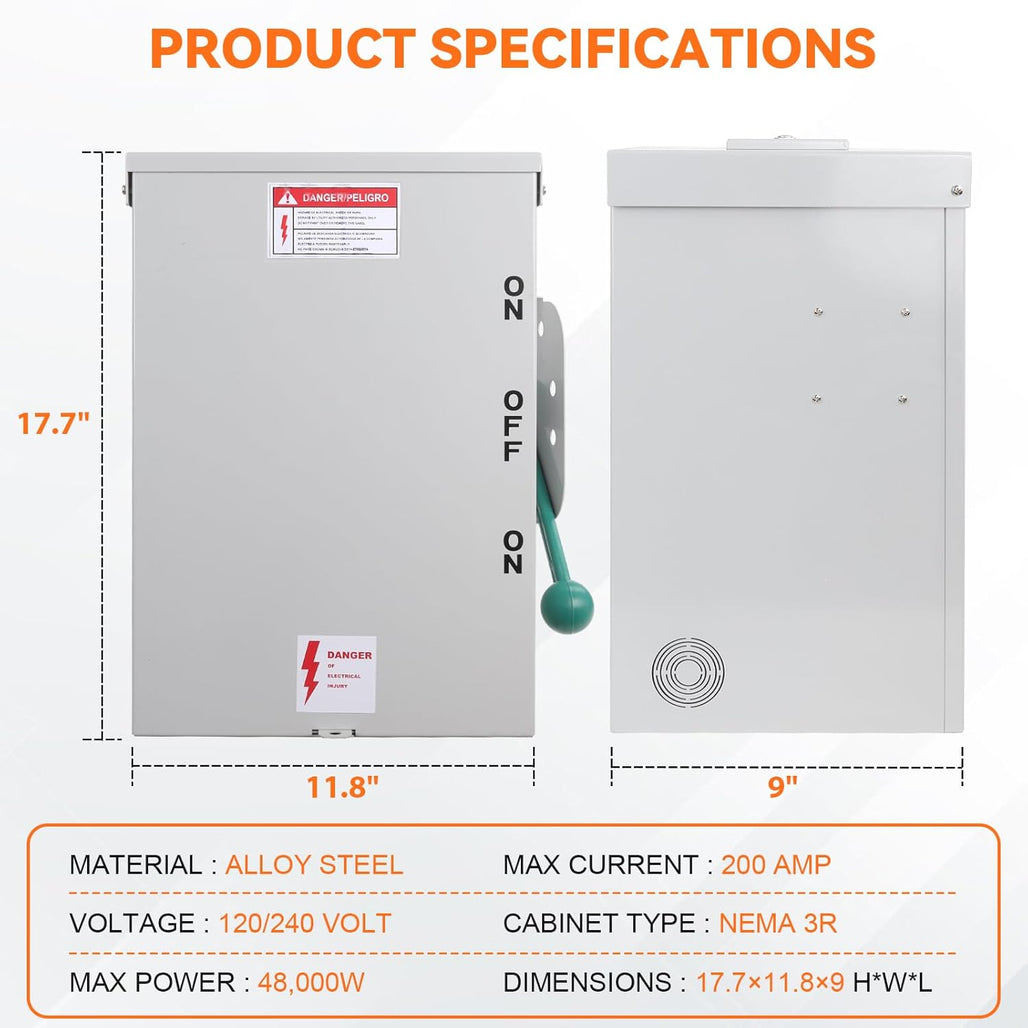 Manual Generator Transfer Switch 200A 48000W 120/240-Volt