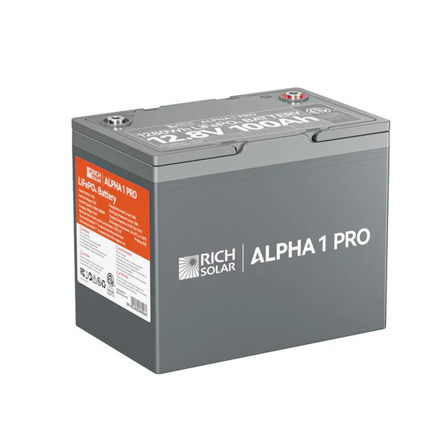 Rich Solar ALPHA 1 PRO | 12V 100Ah LiFePO4 Battery |  Off-Grid, RVs, Boats | 7,000 Lifetime Cycles | 10-Year Warranty | UL1973 Certified | Internal Heating + Bluetooth Monitoring