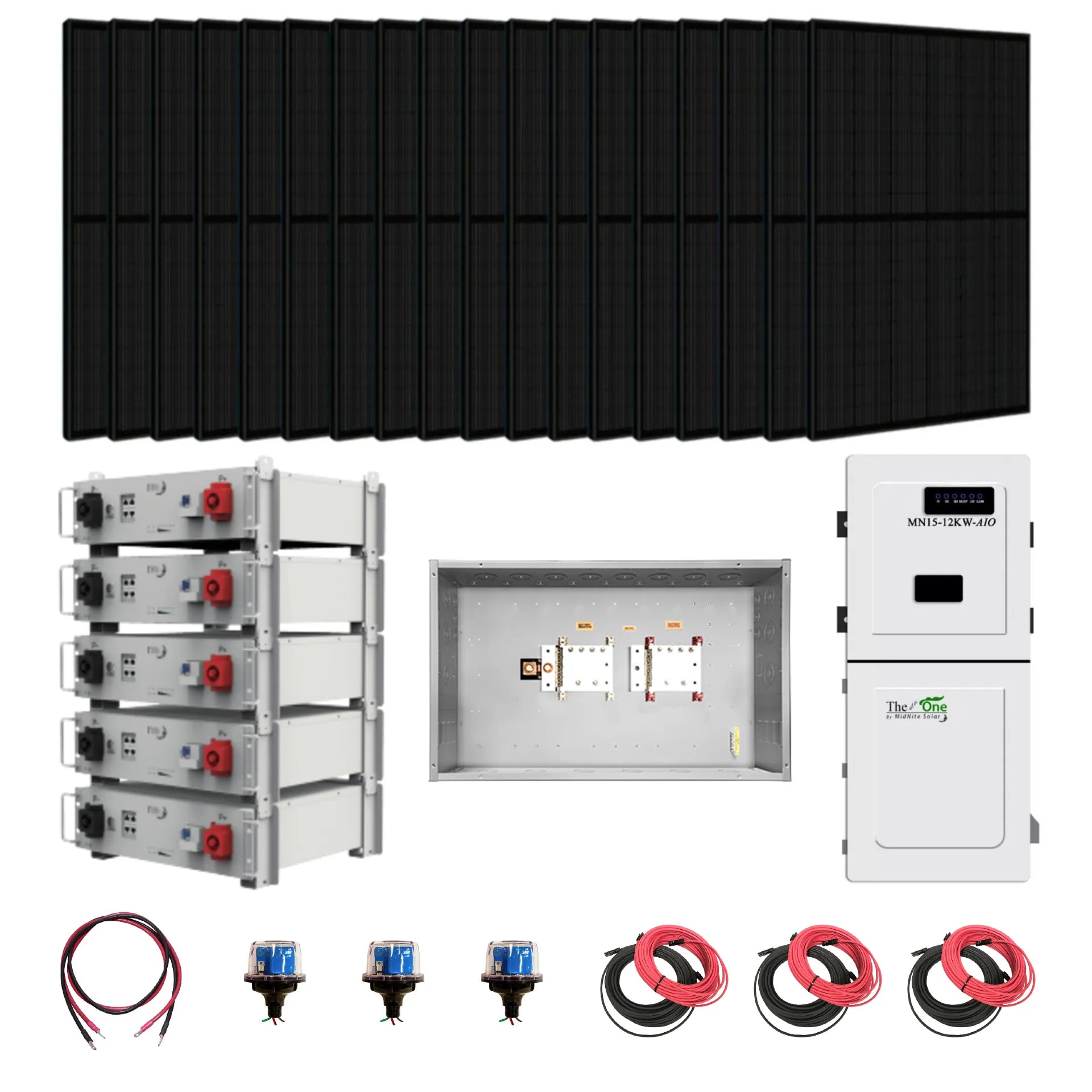 Complete Hybrid Solar Kit - 11.4 kW 120/240V Output + 25.6kWh Midnite Solar Lithium Powerwall + More Than 14.4 kW Watts of Solar PV