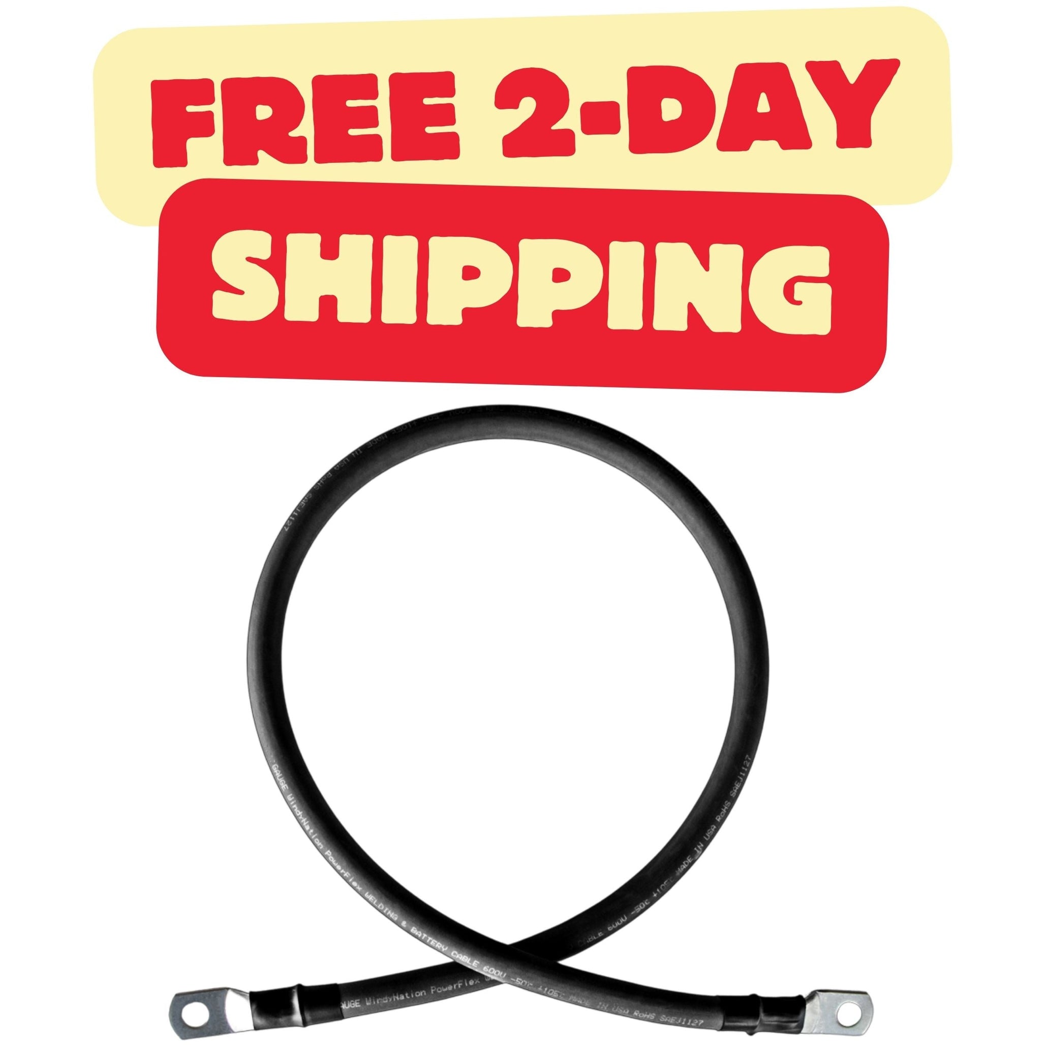 6 Gauge (AWG) Single Black Pure Copper Battery Cable Wire with Lug Connector Ring Terminals