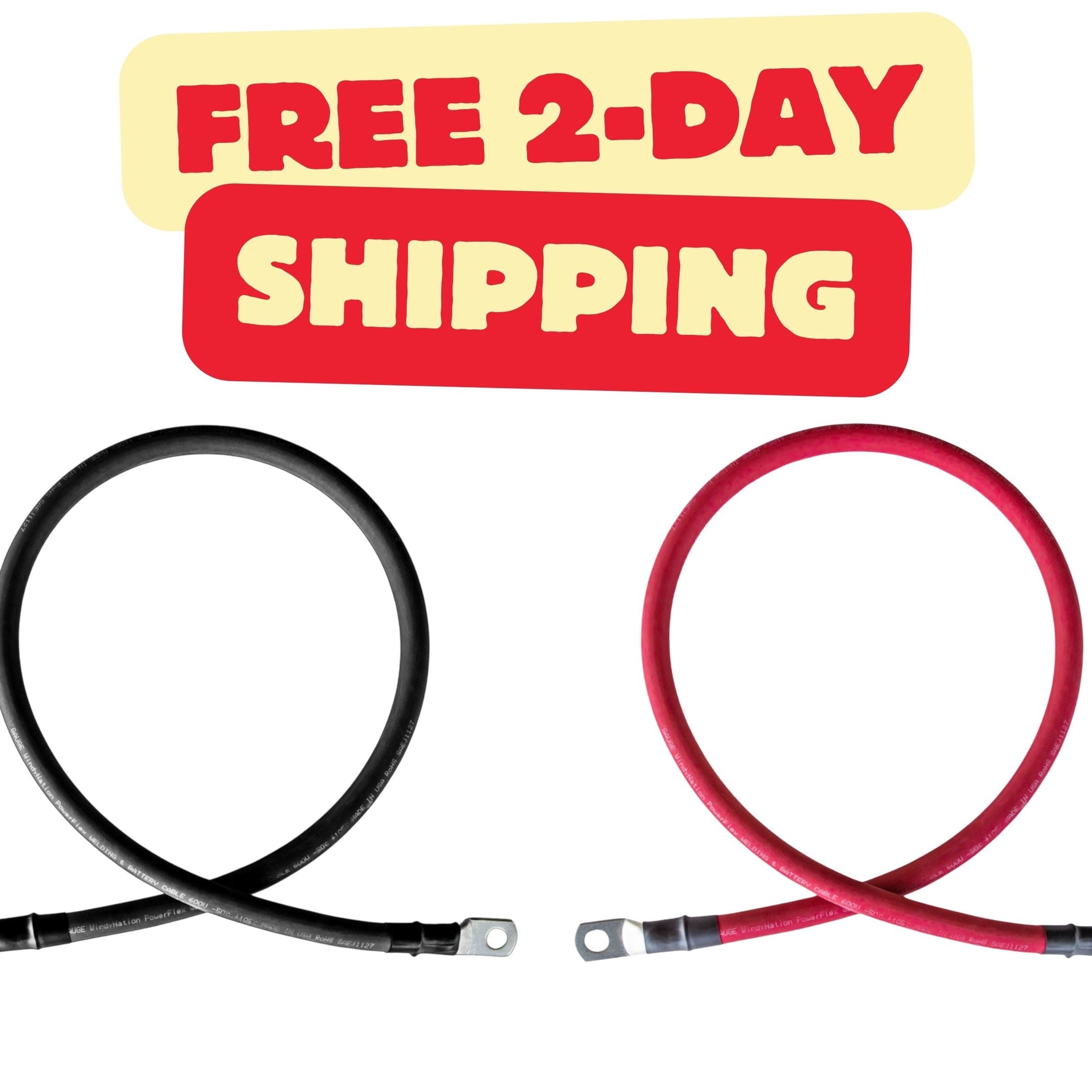 4/0 Gauge (AWG) Black and Red Pure Copper Battery Cable Wire with Lug Connector Ring Terminals