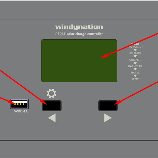 30-Amp Flush Mount LCD PWM Solar Charge Controller with Wireless Connectivity