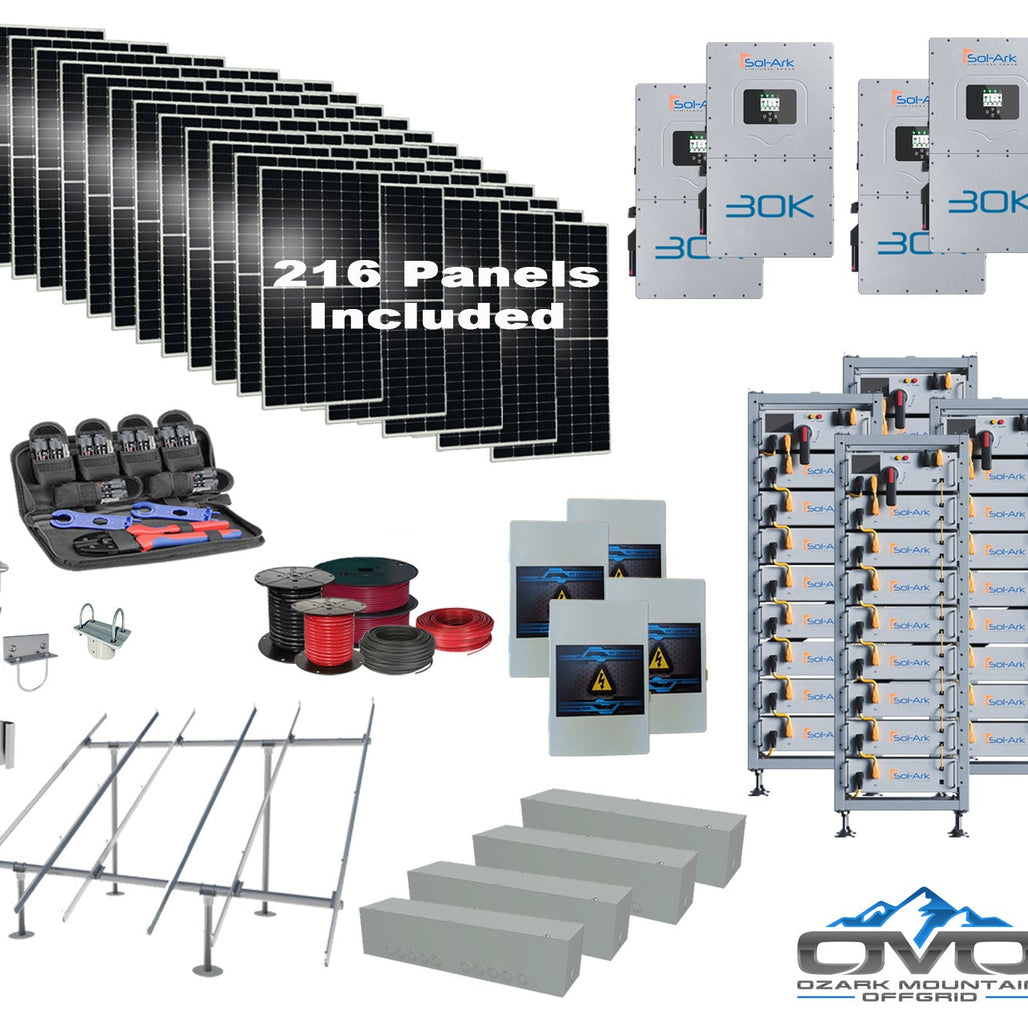 Commercial 120KW Solar Array - 3 Phase 208V Solar Kit + 4x 30K 208V Sol-Ark Inverter + 4x 40KW Sol-Ark INDOOR Lithium Battery +118.8KW Solar with Ground Mount and Wiring