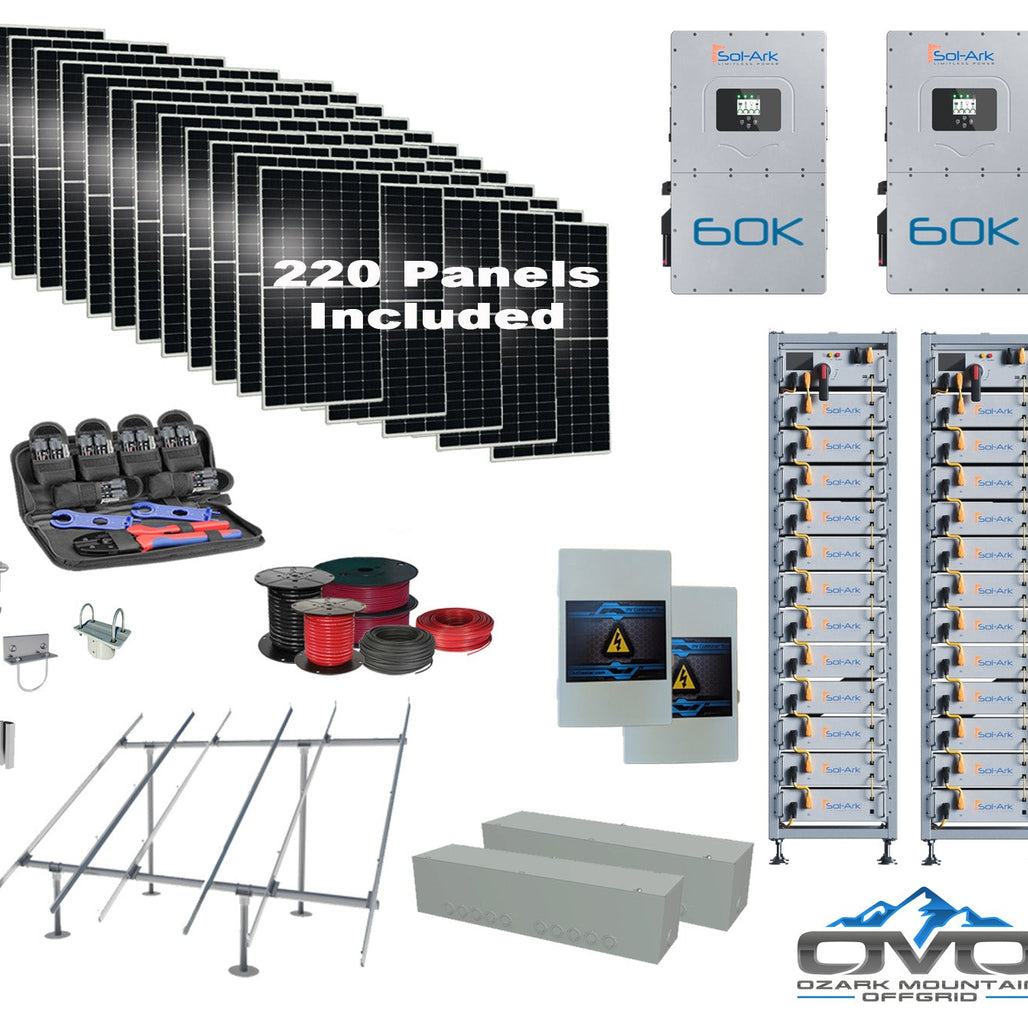 Commercial 120KW Solar Array - 3 Phase 480V Solar Kit + 2x 60K 480V Sol-Ark Inverter + 2x60KW Sol-Ark INDOOR Lithium Battery +121KW Solar with Ground Mount and Wiring