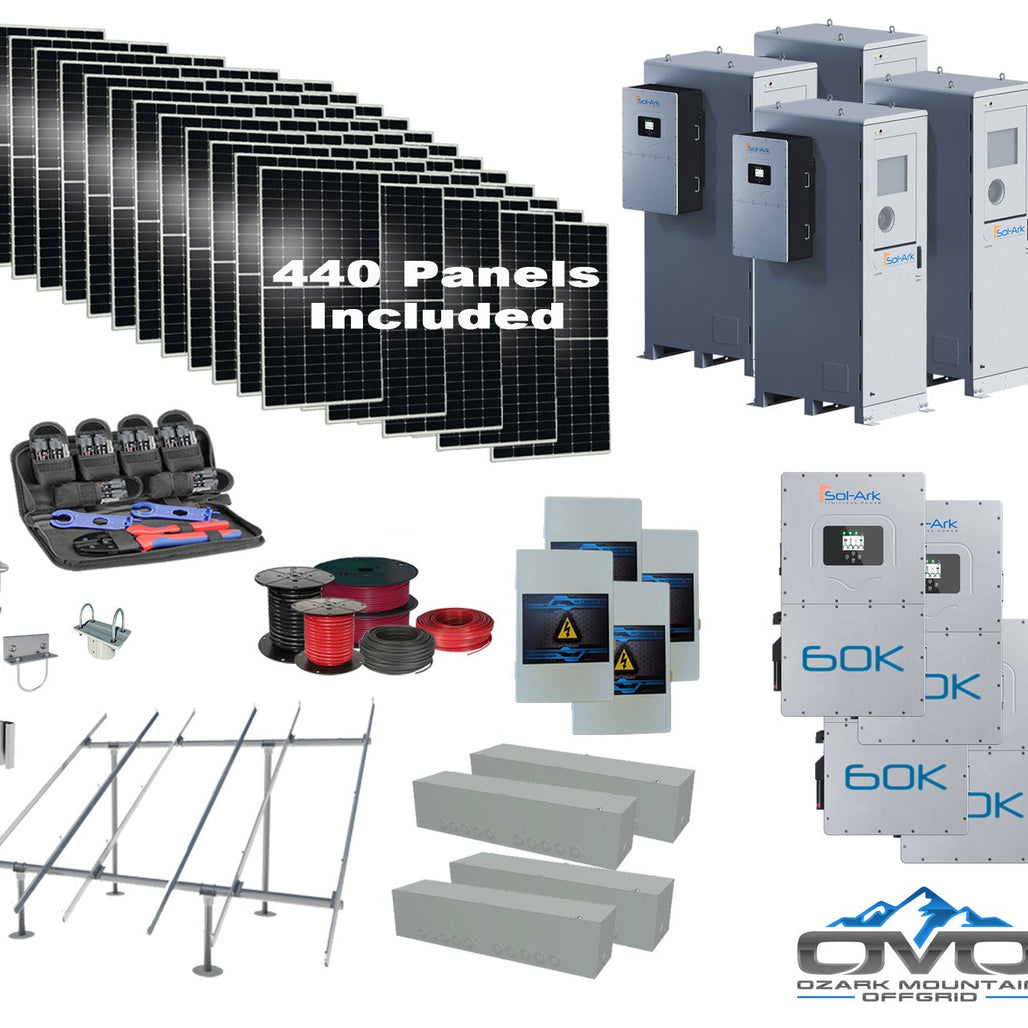 Commercial 240KW Solar Array - 3 Phase 480V Solar Kit + 4x 60K 480V Sol-Ark Inverter + 4x 60KW Sol-Ark OUTDOOR Lithium Battery +242KW Solar with Ground Mount and Wiring