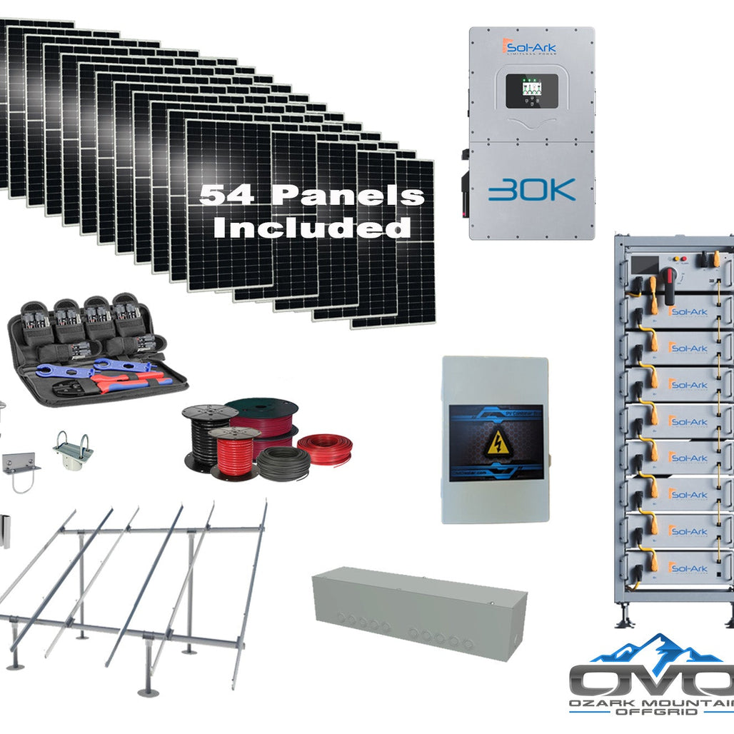 Commercial 30KW Solar Array - 3 Phase 208V Solar Kit + 30K 208V Sol-Ark Inverter + 40KW Sol-Ark INDOOR Lithium Battery +29.7KW Solar with Ground Mount and Wiring