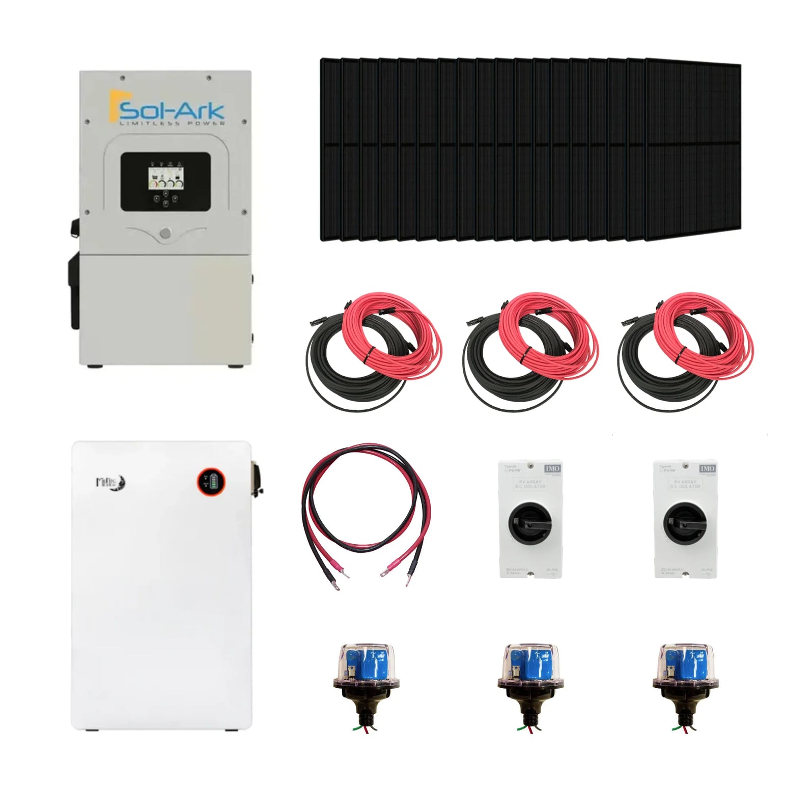 Complete Hybrid Solar Kit - Sol-Ark 15K Hybrid Inverter | 15kW 120/240V Output | 48V 310AH 16.1kWh Midnite Solar AllWeather Lithium Battery | 13.5kW+ Solar PV
