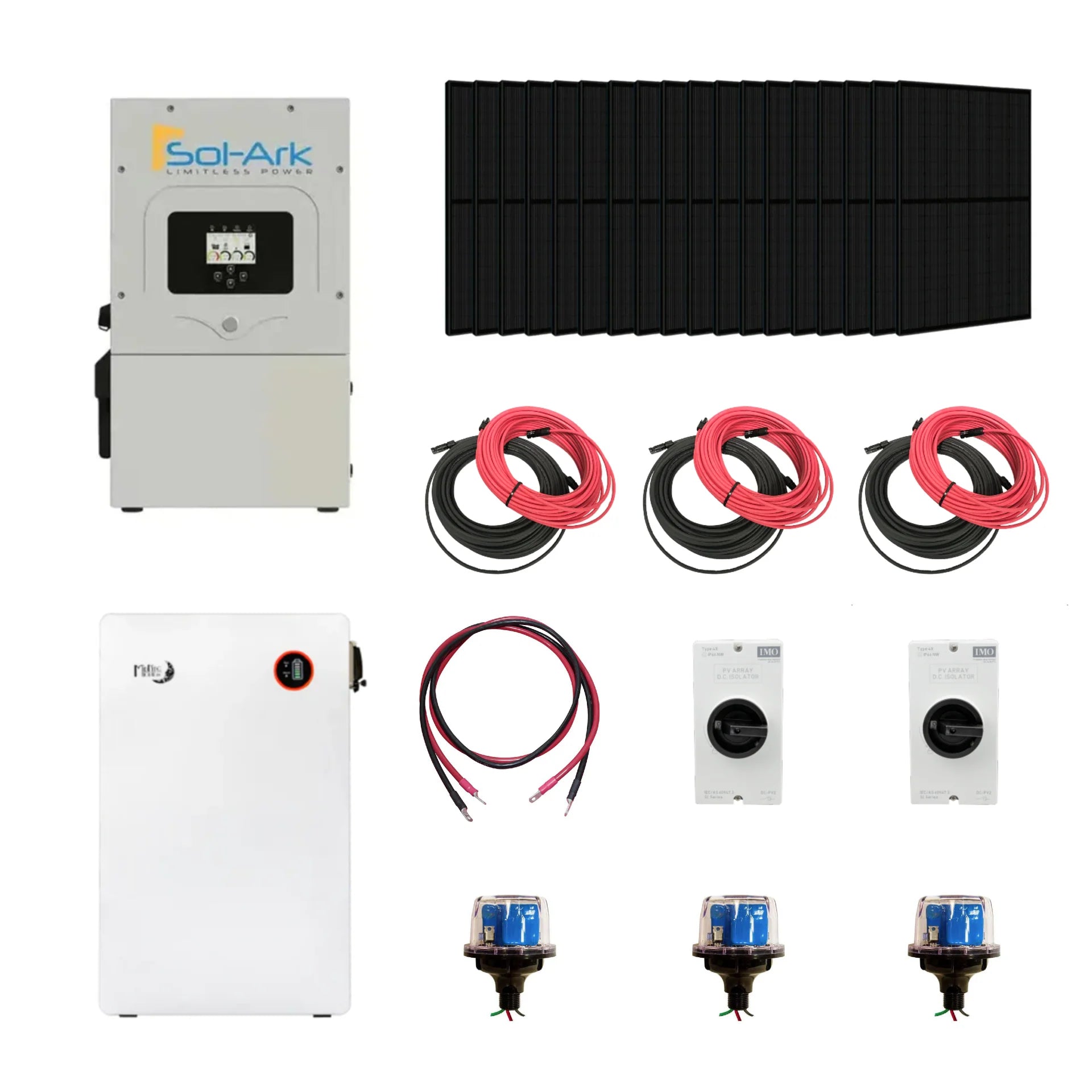 Complete Hybrid Solar Kit - Sol-Ark 15K Hybrid Inverter | 15kW 120/240V Output | 48V 310AH 16.1kWh Midnite Solar AllWeather Lithium Battery | 13.5kW+ Solar PV