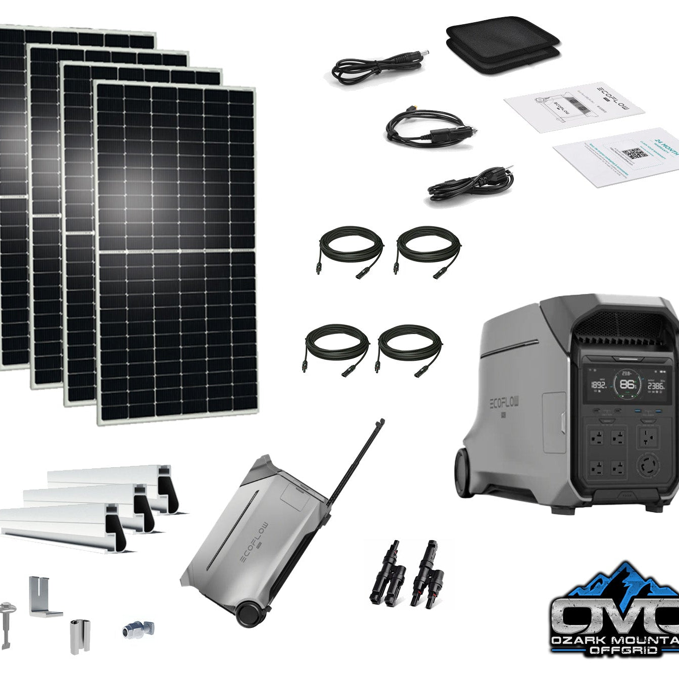 EcoFlow DELTA PRO 3 - 4000 Watt Solar Generator / 4000wH Lithium Storage / 2200w Solar Complete Offgrid Kit