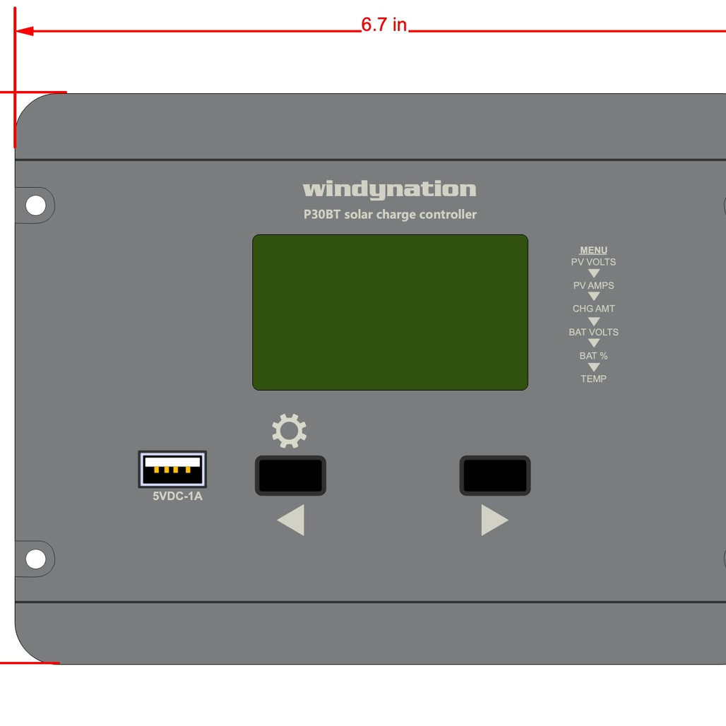 30-Amp Flush Mount LCD PWM Solar Charge Controller with Wireless Connectivity