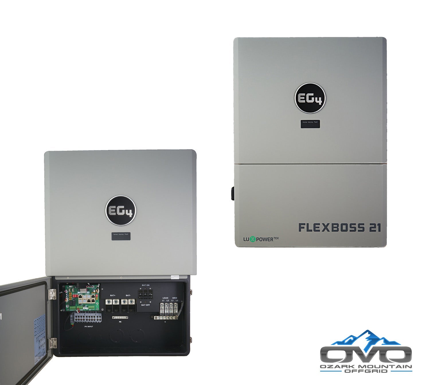 30KW Complete Offgrid Solar Kit + EG4 FlexBOSS21 + 2x 14.3KW 48V EG4 Lithium Indoor Wall Battery + 30.8KW Solar with Roof Mounting Rails and Wiring