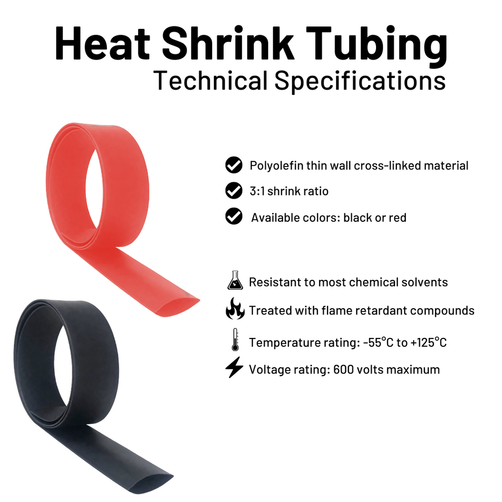 Black and Red 3:1 Dual Wall Adhesive Glue Lined Marine Grade Heat Shrink Tube Tubing - 1/8", 3/16", 1/4", 3/8", 1/2", 3/4", 1", 1.5", 2"