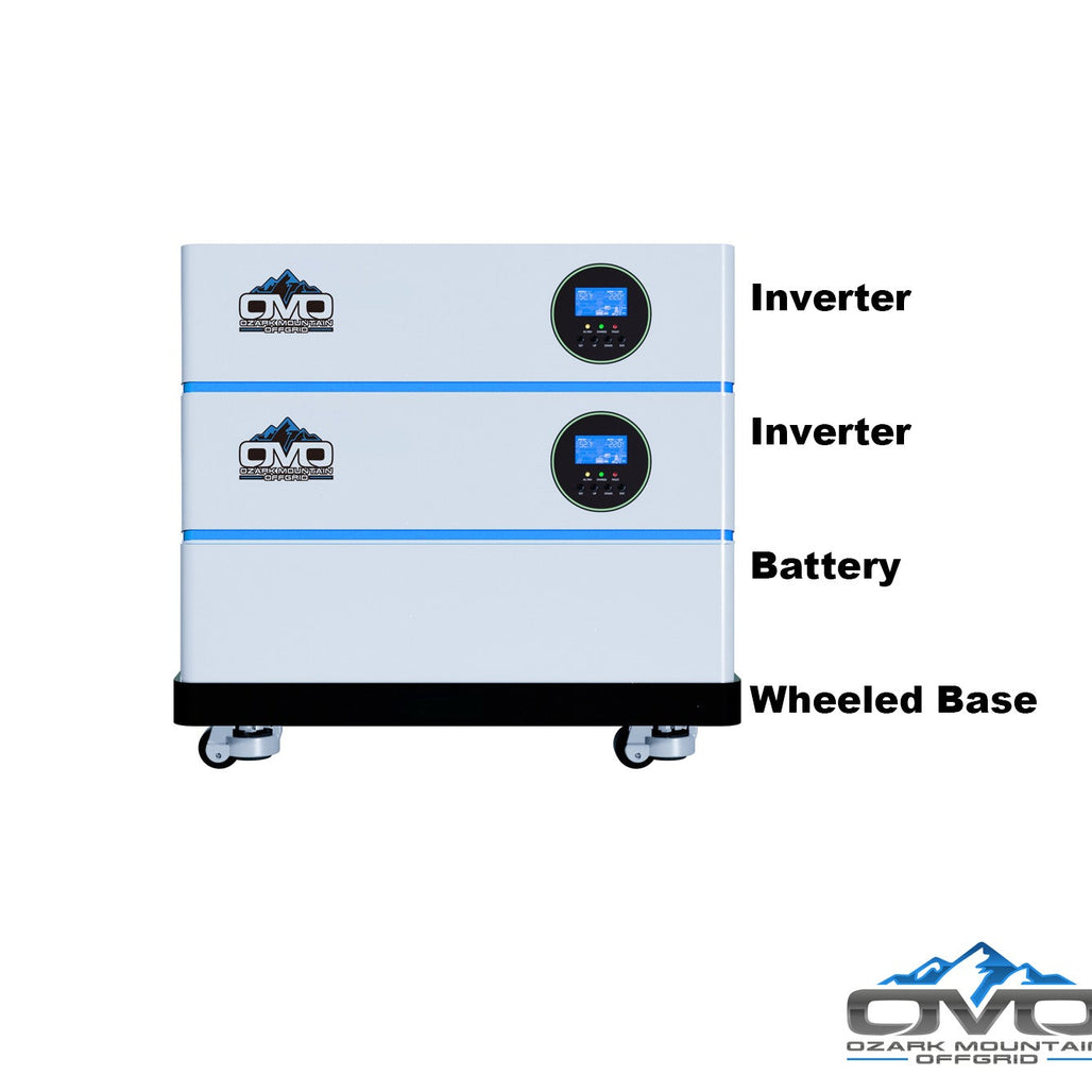 11KW OMO All-In-One Customizable Stacking Inverter/Battery System 120/240 11000W Total Inverter Output + 5.12K Lithium Battery + 11KW Solar Roof Mount