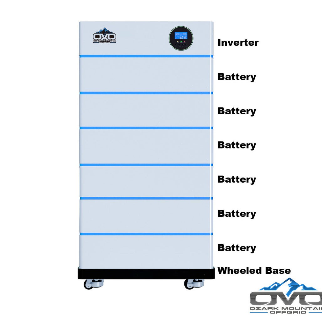 5.5KW OMO All-In-One Customizable Stacking Inverter/Battery System 5500W Inverter + 30.72K Lithium Battery + 5.5KW Solar Roof Mount