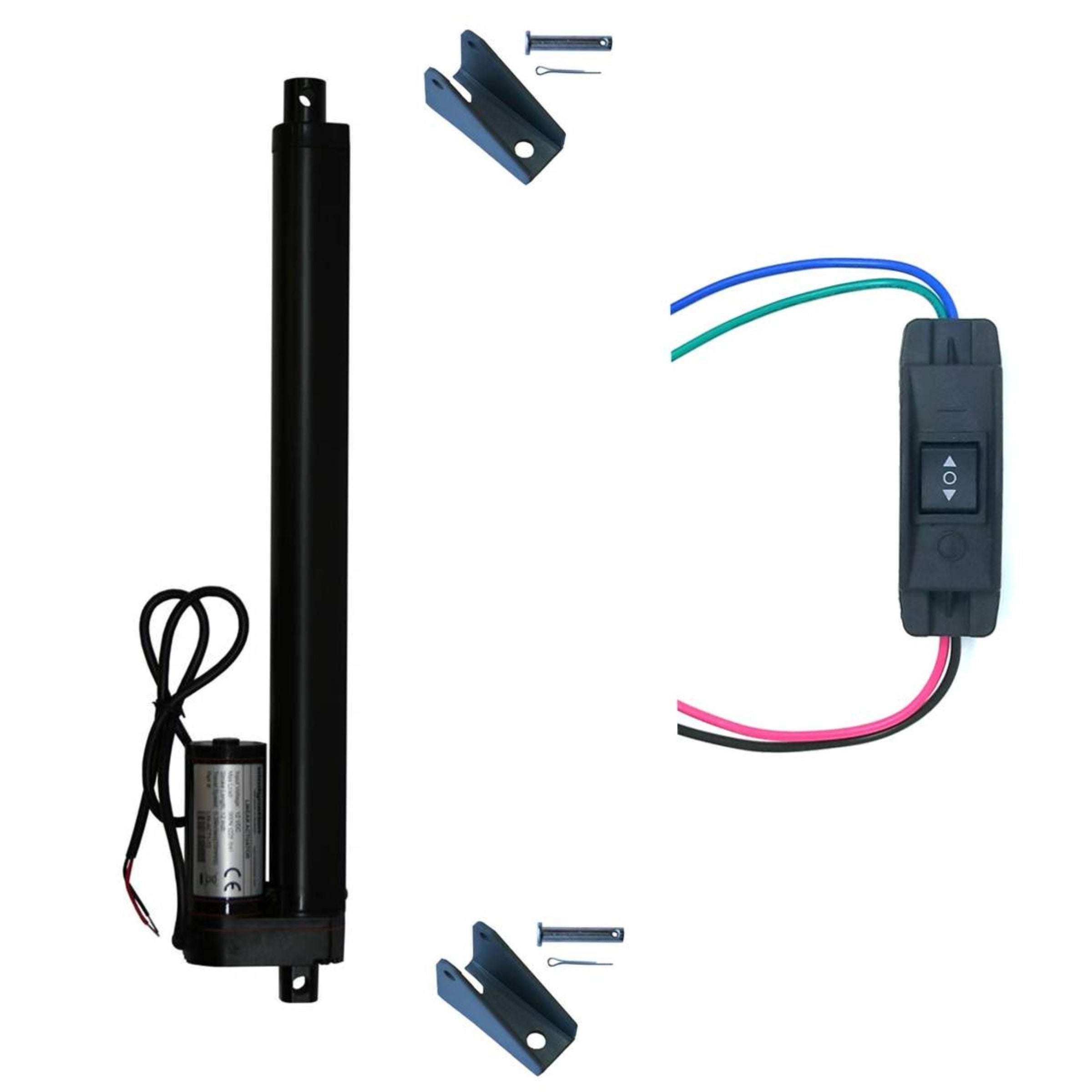 Linear Actuator 12-Volt 225lbs with Mounting Brackets + Up Down DPDT Switch