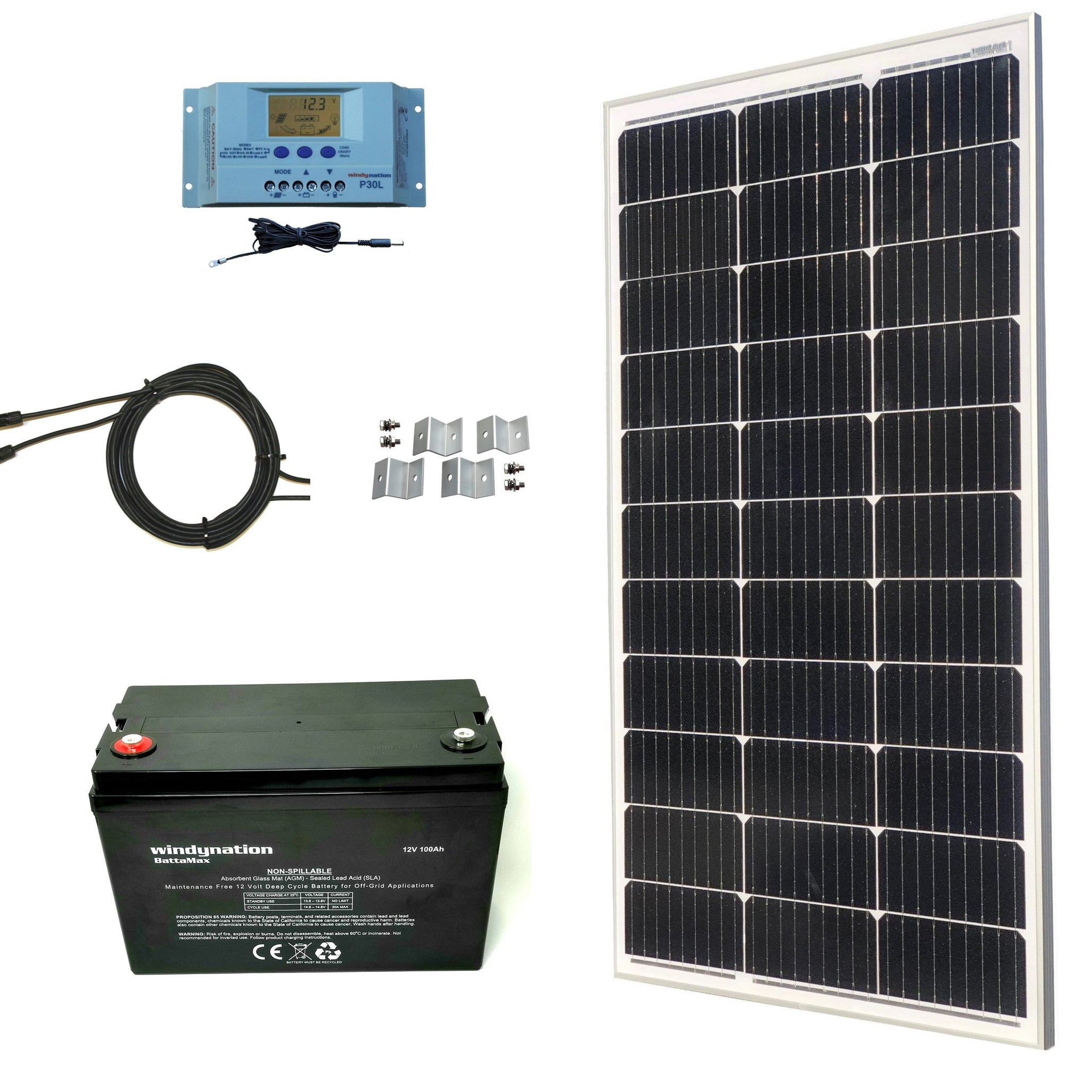 100-Watt Monocrystalline Solar Panel Kits with P30L LCD Solar Charge Controller