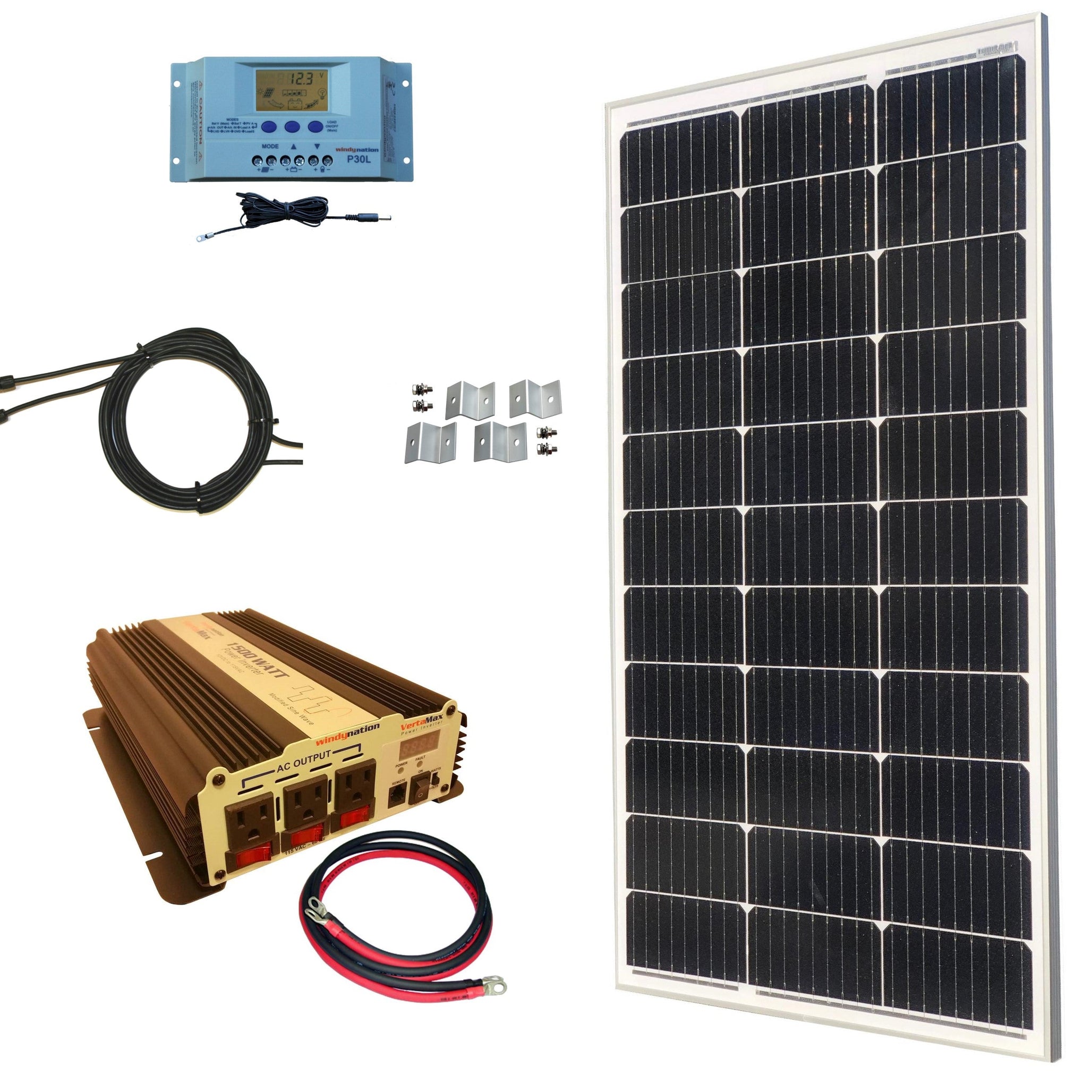 100-Watt Monocrystalline Solar Panel Kits with P30L LCD Solar Charge Controller