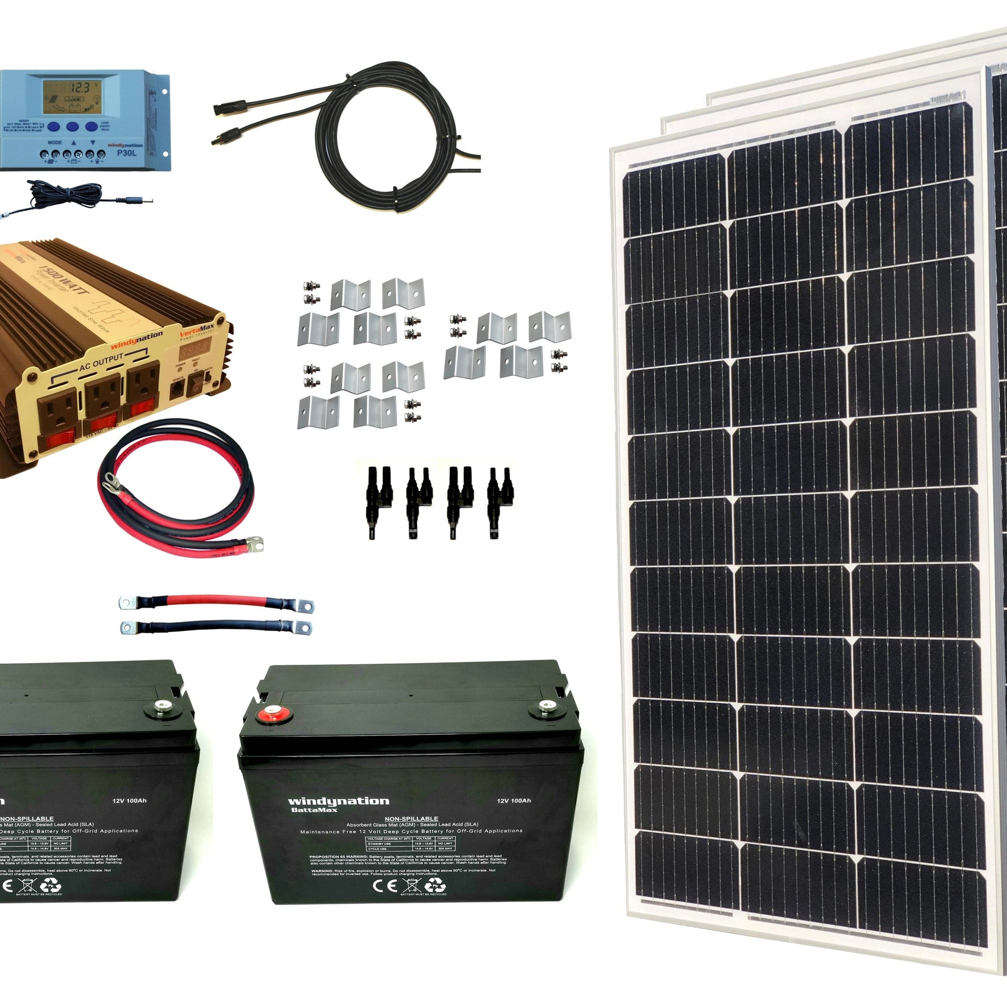 300-Watt Monocrystalline Solar Panel Kits with P30L LCD Solar Charge Controller