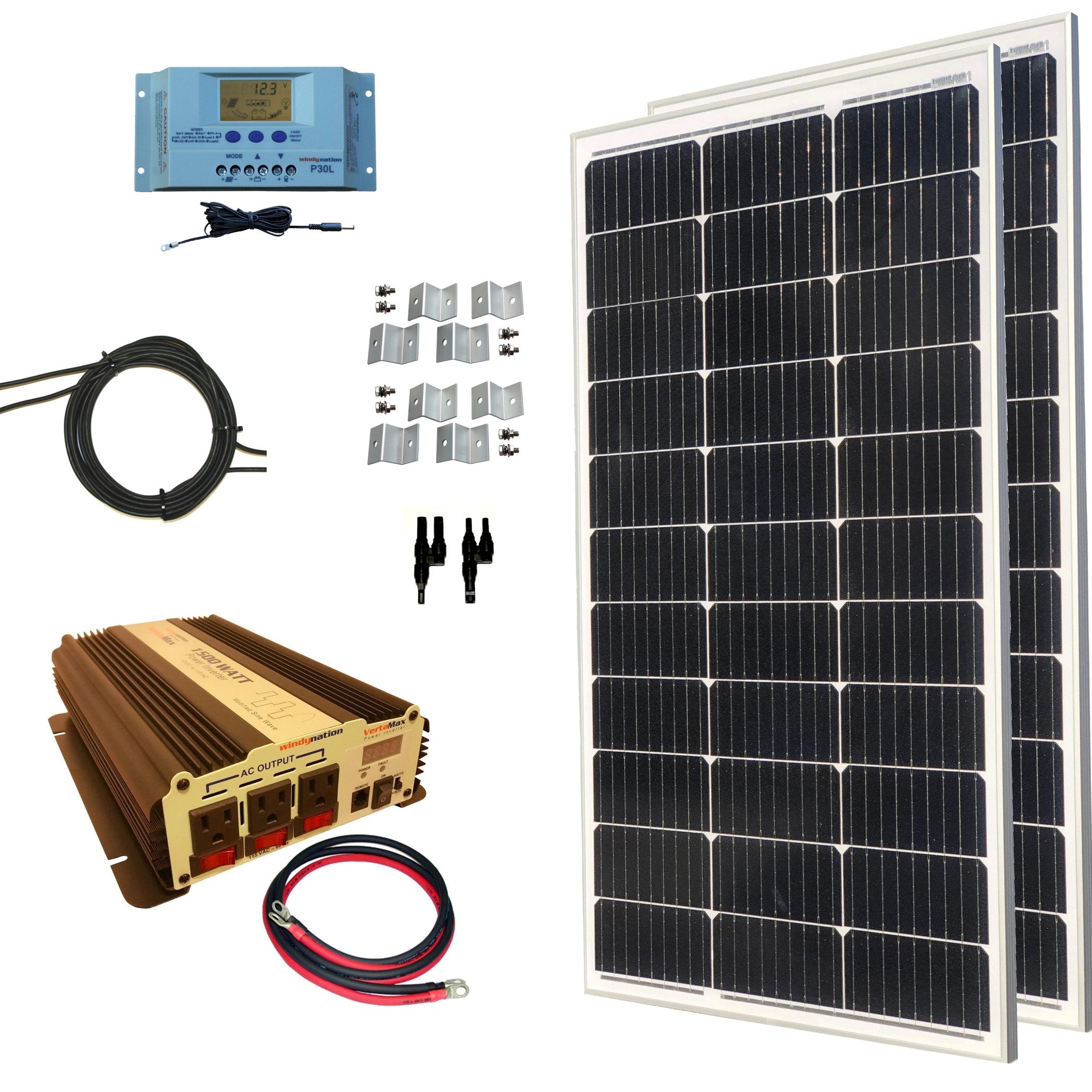 200-Watt Monocrystalline Solar Panel Kits with P30L LCD Solar Charge Controller