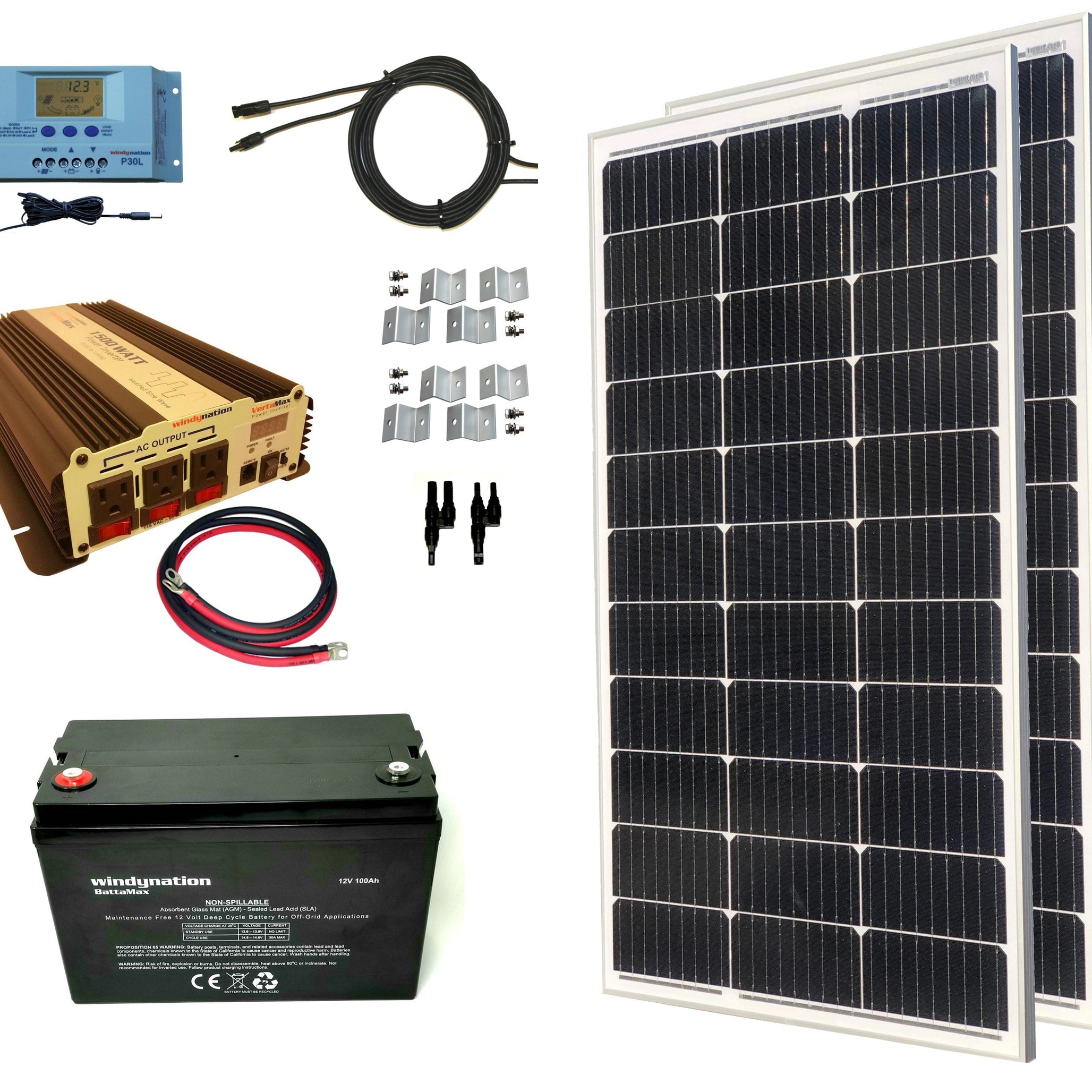 200-Watt Monocrystalline Solar Panel Kits with P30L LCD Solar Charge Controller