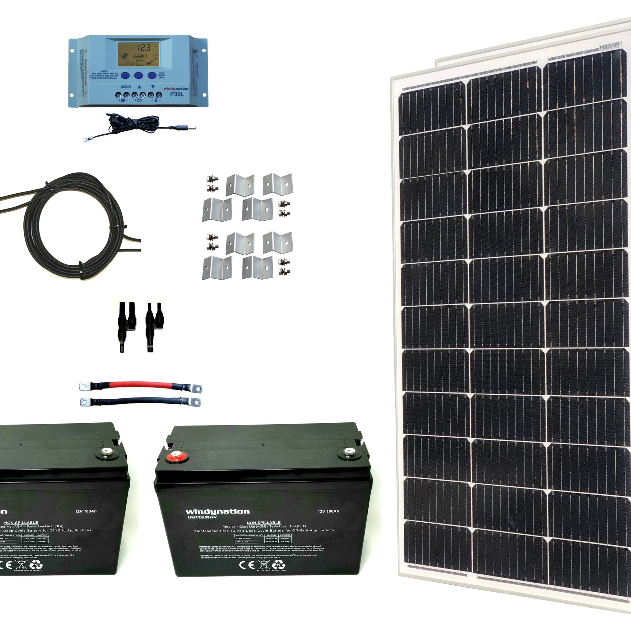200-Watt Monocrystalline Solar Panel Kits with P30L LCD Solar Charge Controller