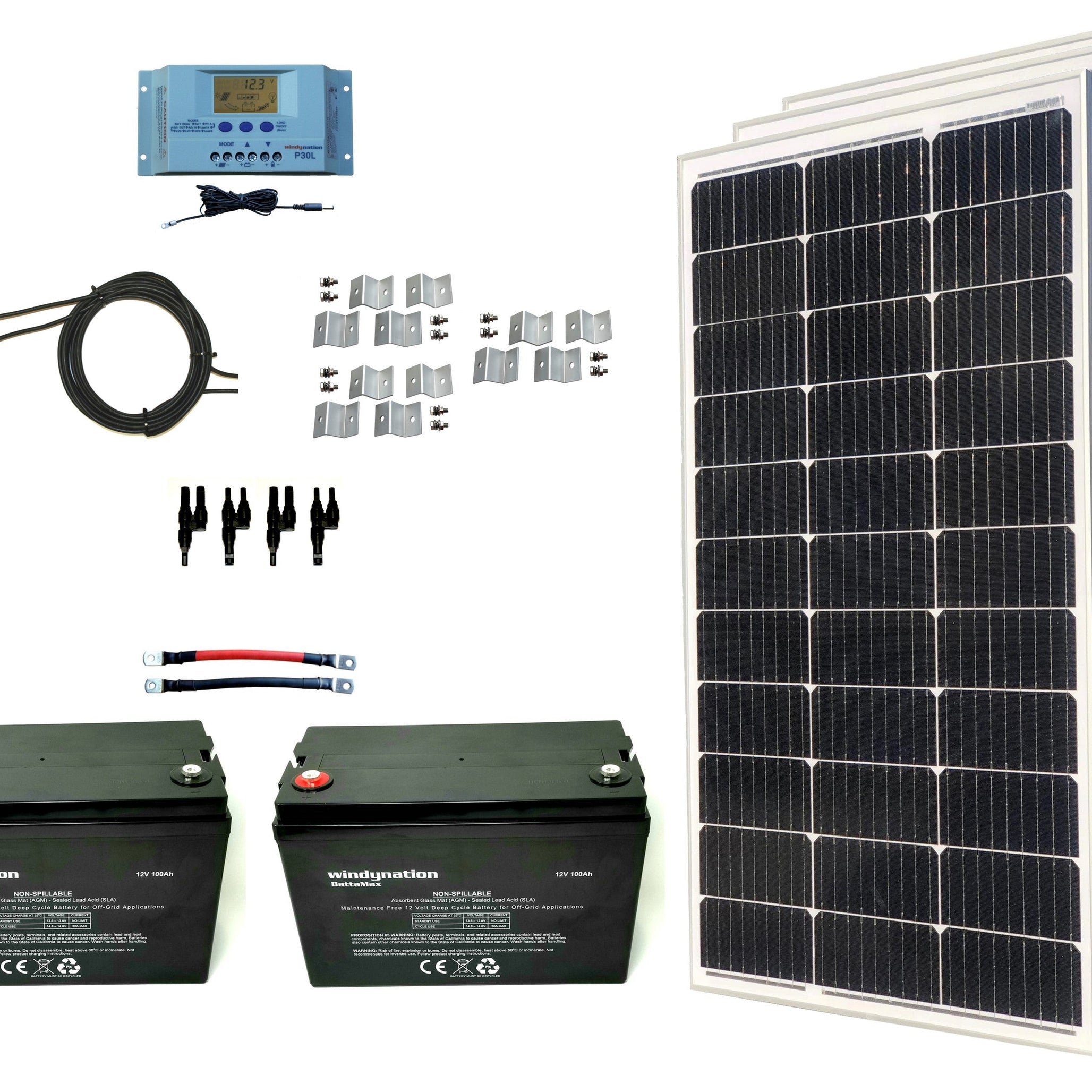 300-Watt Monocrystalline Solar Panel Kits with P30L LCD Solar Charge Controller