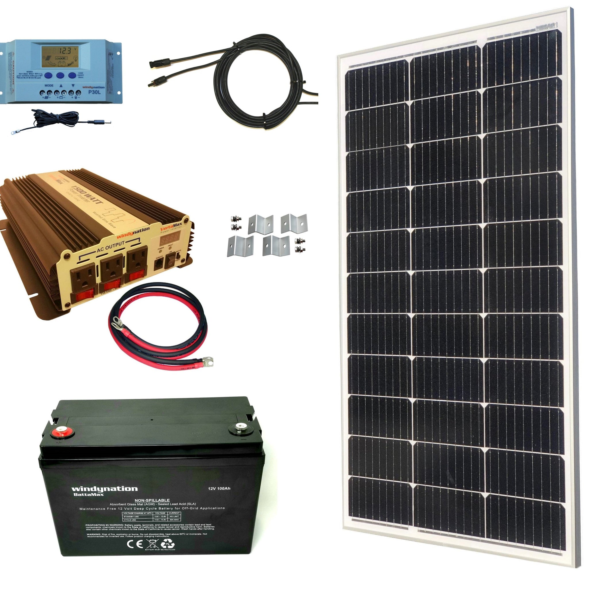100-Watt Monocrystalline Solar Panel Kits with P30L LCD Solar Charge Controller