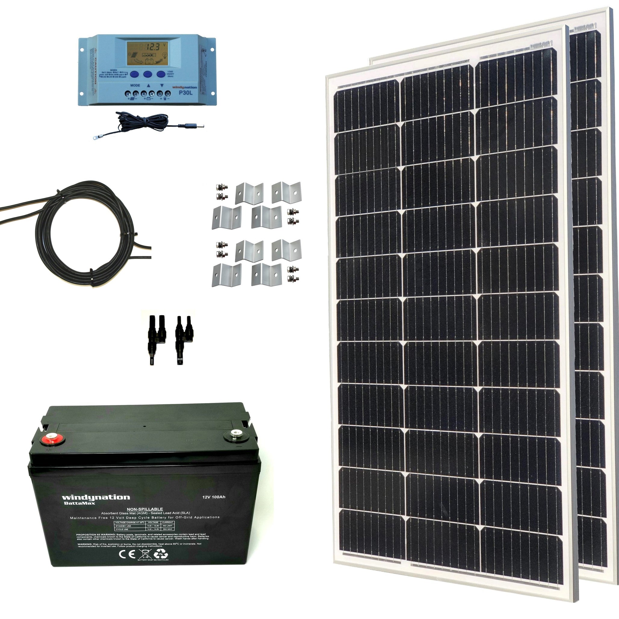 200-Watt Monocrystalline Solar Panel Kits with P30L LCD Solar Charge Controller