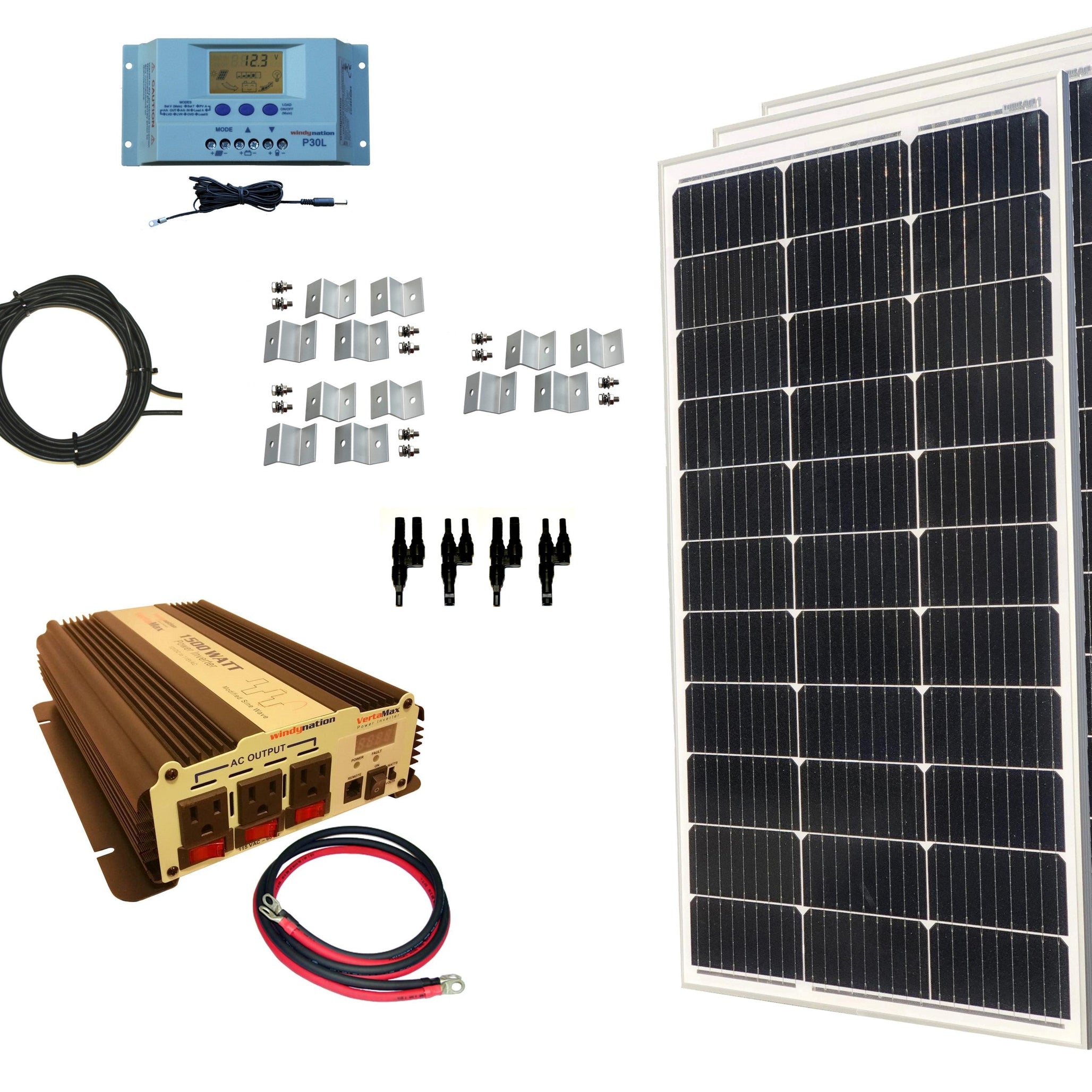 300-Watt Monocrystalline Solar Panel Kits with P30L LCD Solar Charge Controller