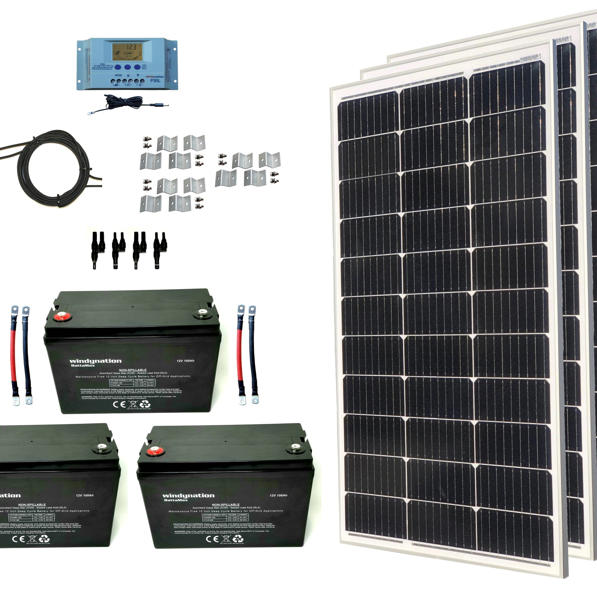 300-Watt Monocrystalline Solar Panel Kits with P30L LCD Solar Charge Controller