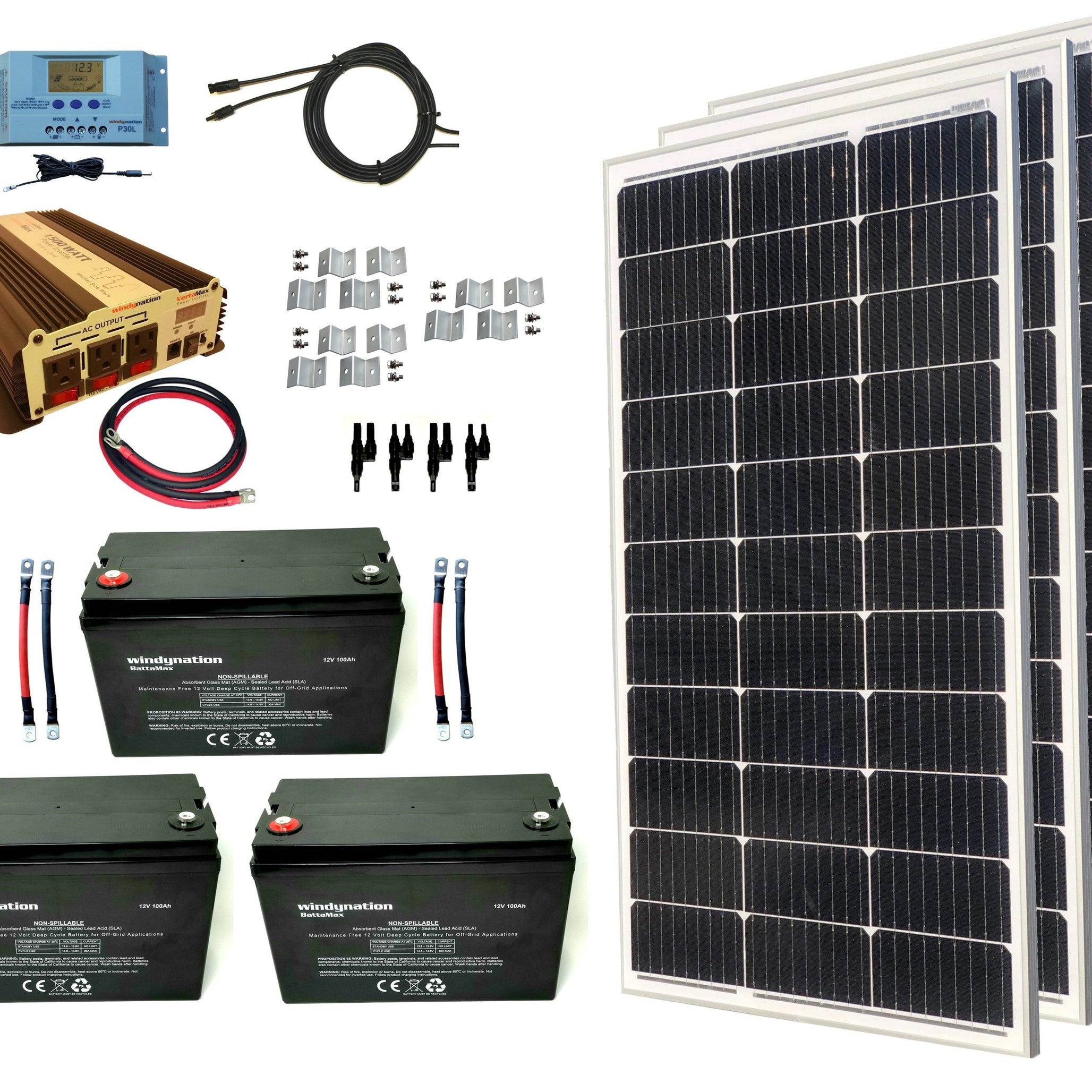 300-Watt Monocrystalline Solar Panel Kits with P30L LCD Solar Charge Controller