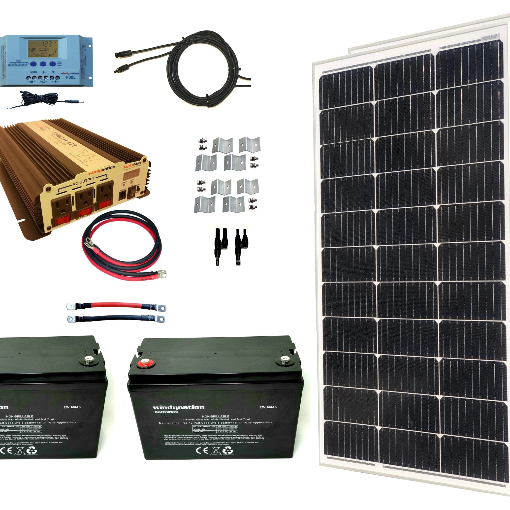 200-Watt Monocrystalline Solar Panel Kits with P30L LCD Solar Charge Controller