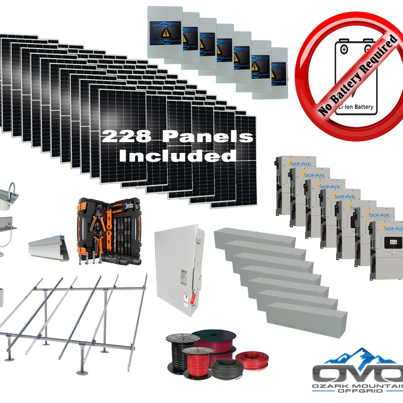 125KW Complete Offgrid Solar Kit + 7x 15K Sol-Ark Inverter +125.4KW Solar with Ground Mount and Wiring