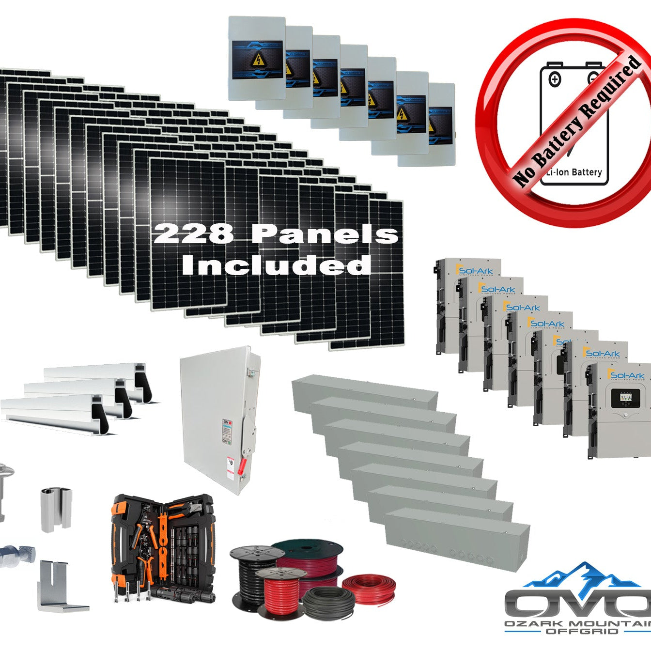 125KW Complete Offgrid Solar Kit + 7x 15K Sol-Ark Inverter +125.4KW Solar with Mounting Rails and Wiring