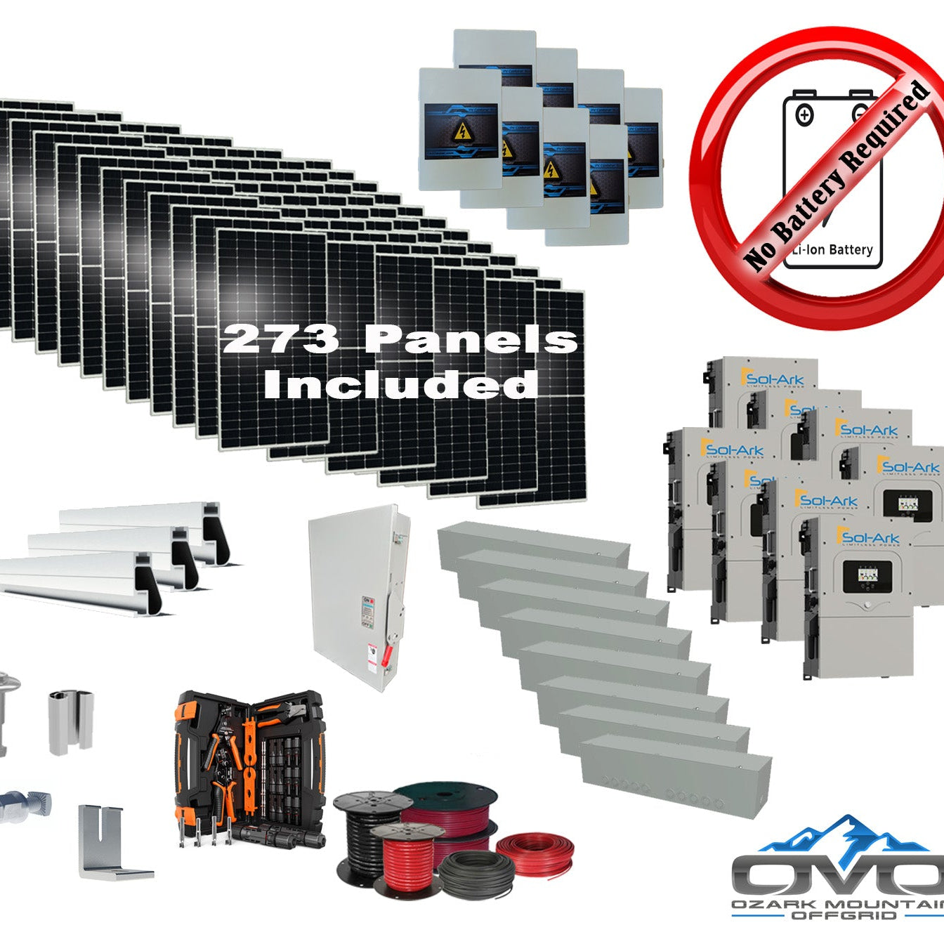 150KW Complete Offgrid Solar Kit + 8x 15K Sol-Ark Inverter +150.15KW Solar with Mounting Rails and Wiring
