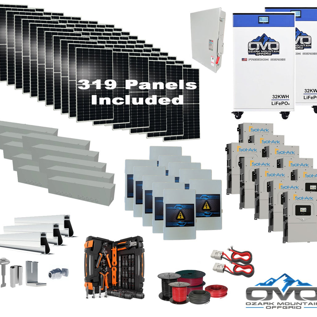 175KW Complete Offgrid Solar Kit + 10x 15K Sol-Ark Inverter + 2x 32kWh OMO 48V Freedom Series Lithium Battery +175.45KW Solar with Roof Mount and Wiring